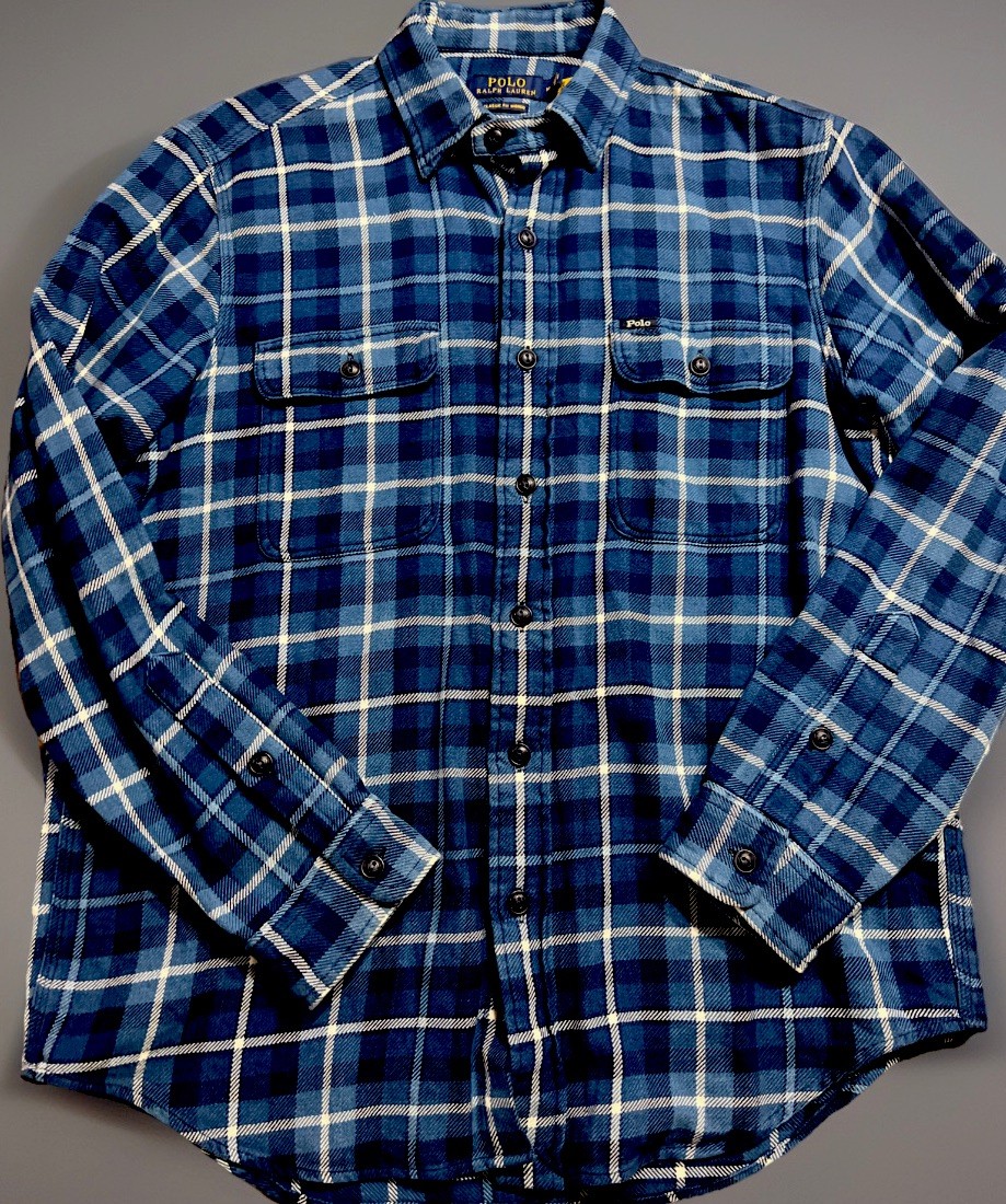 Polo Ralph Lauren Classic Fit Indigo Plaid Twill Work Shirt Men’s XL