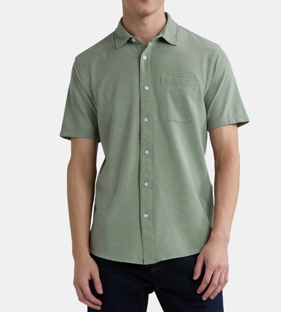 George Men’s Short Sleeve Knit Button Front Shirt 2XL (50-52) Faded Spruce NWT
