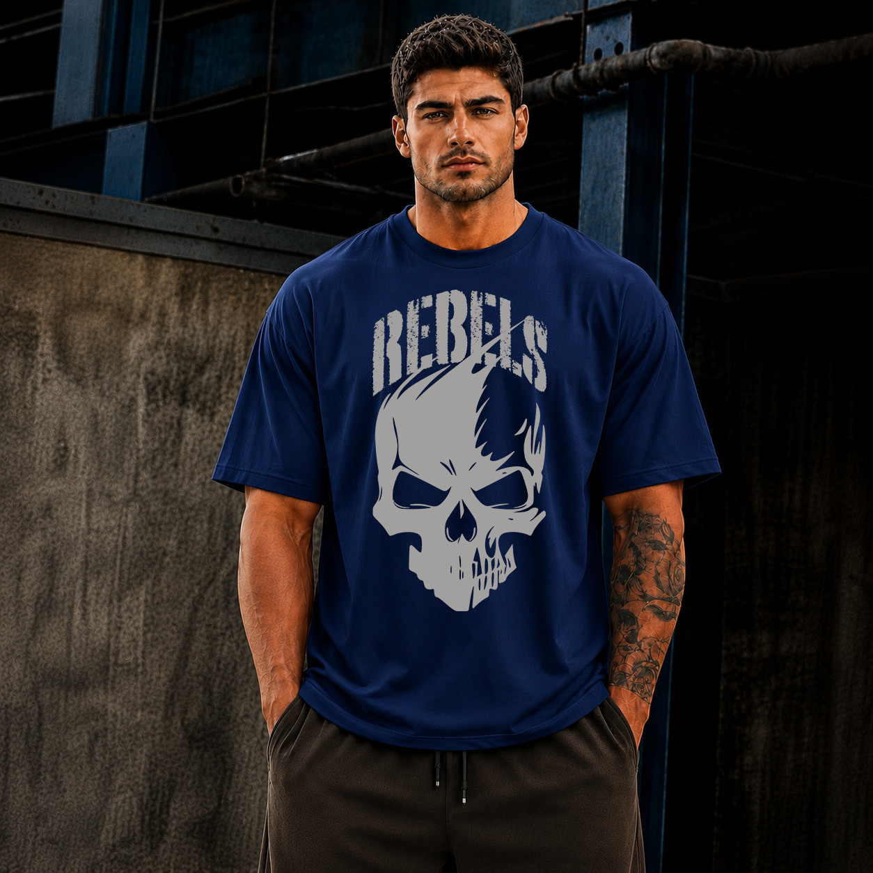 Customizable Oversized Skull Graphic Cotton T-Shirt Men’s Streetwear Gym Workout