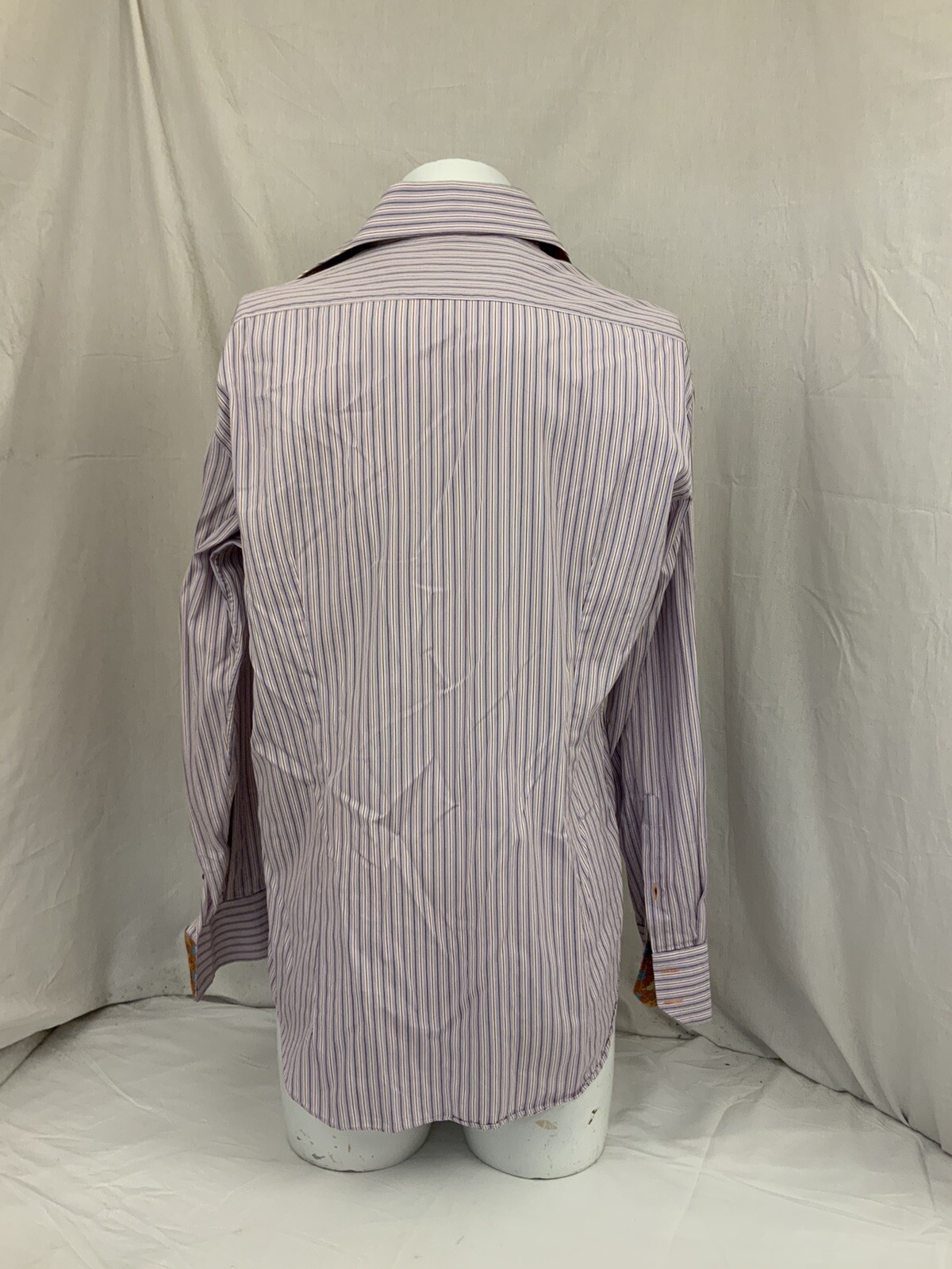 Niformis Flip Cuff Shirt 16 35 Purple Stripe 100% Cotton Floral Italy YGI Q1-88