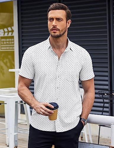 Men’s Letter Print Button Down Shirt Short Sleeve Turn-Down Collar Size X-Large