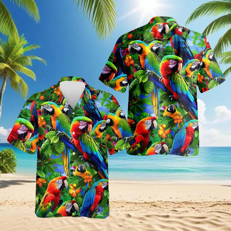 Parrot Hawaiian Shirt: Bird Lover Men Women Youth, Tropical Floral Aloha Shirt
