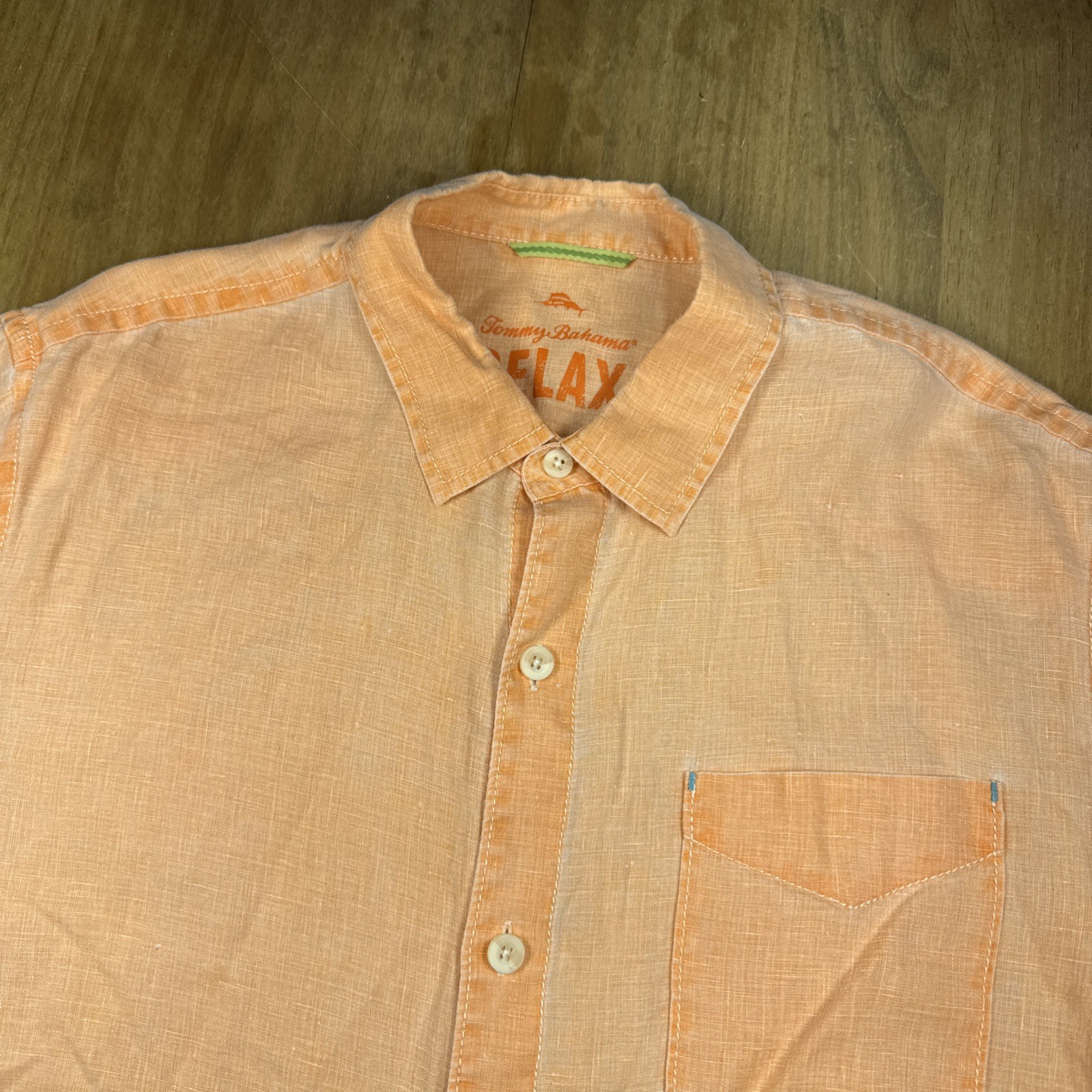 Tommy Bahama Relax Short Sleeve Button Down Shirt Men’s L Orange 100% Linen