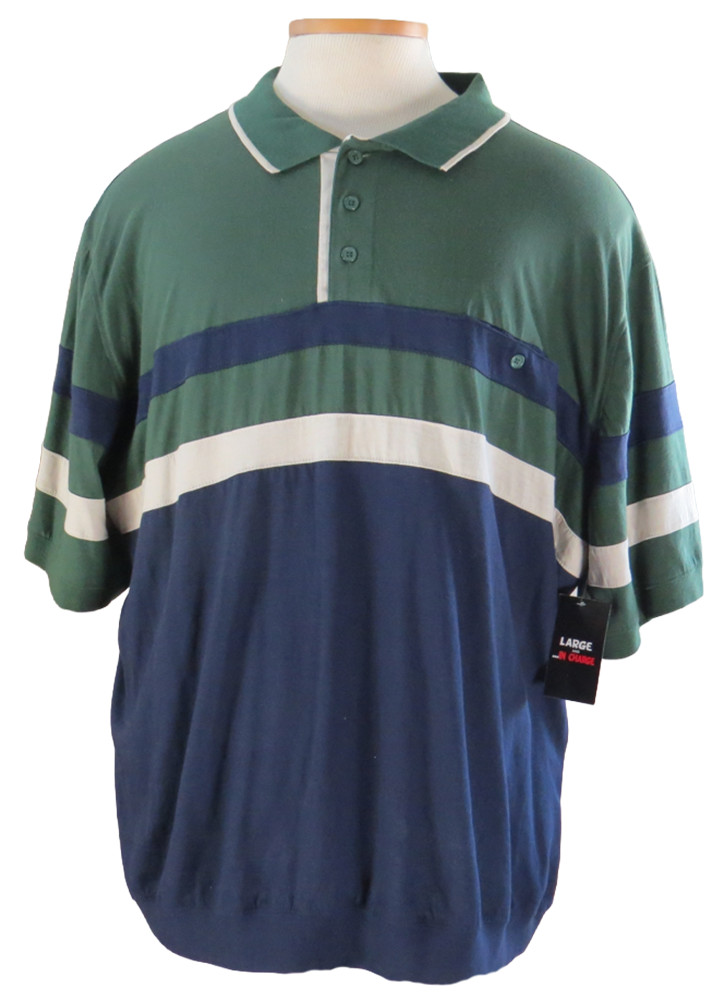 Large in Charge Green & Navy Banded Bottom Shirt, Big and Tall Men’s Size 7XL