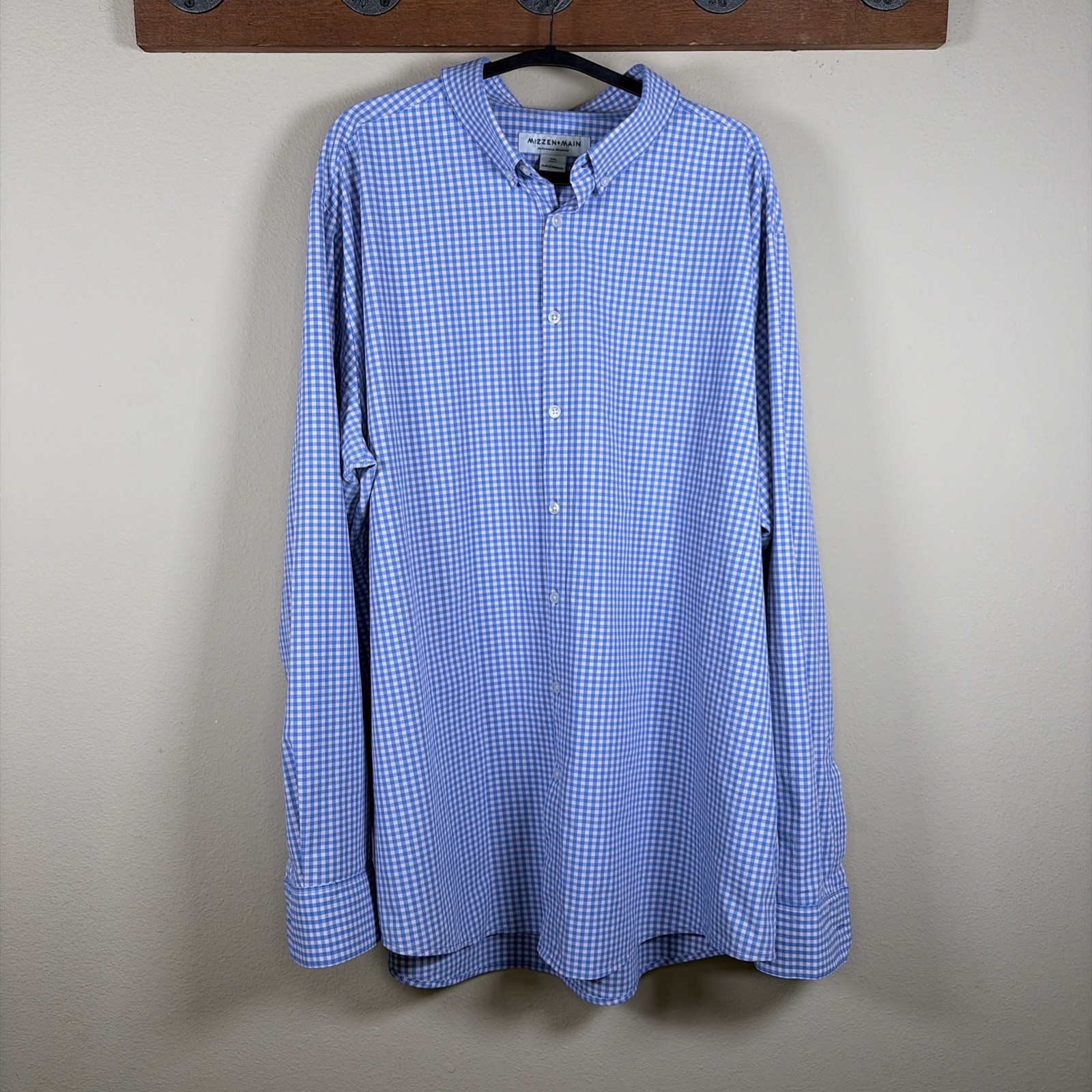 Mizzen and Main Shirt Mens XXL Classic Perdormance Stretch Blue Check