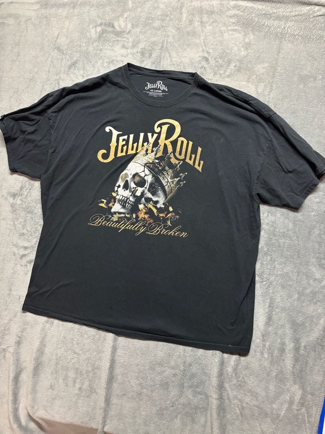 Authentic Jelly Roll “Beautifully Broken” Skull and Flowers Graphic Tee