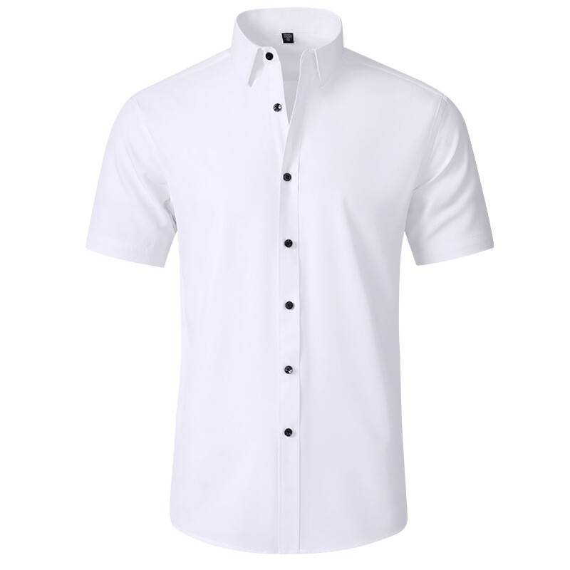 Men’s Dress Shirts Formal Business Short Sleeves Slim Fit Elastic Casual Shirts