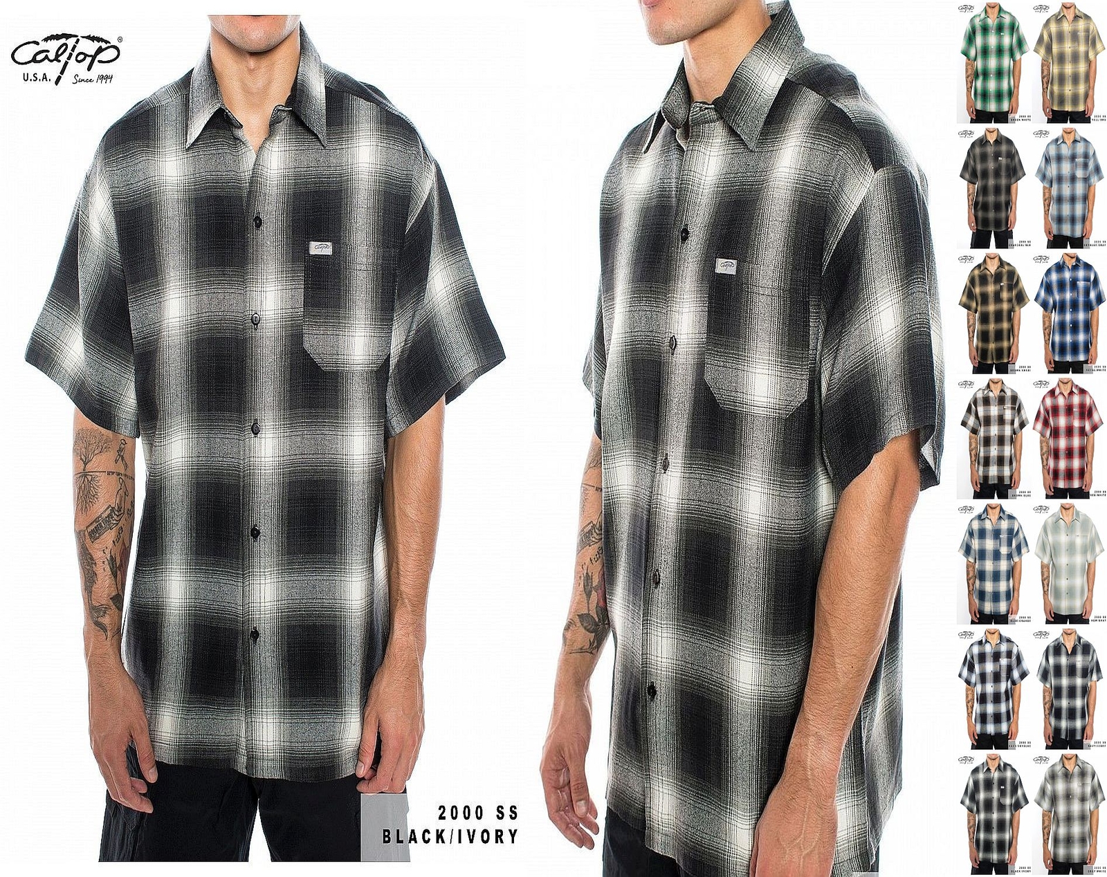 CALTOP OLD SCHOOL FLANNEL VETERANO SHORTSLEEVE SHIRT PLAID SM-5X GANGSTER