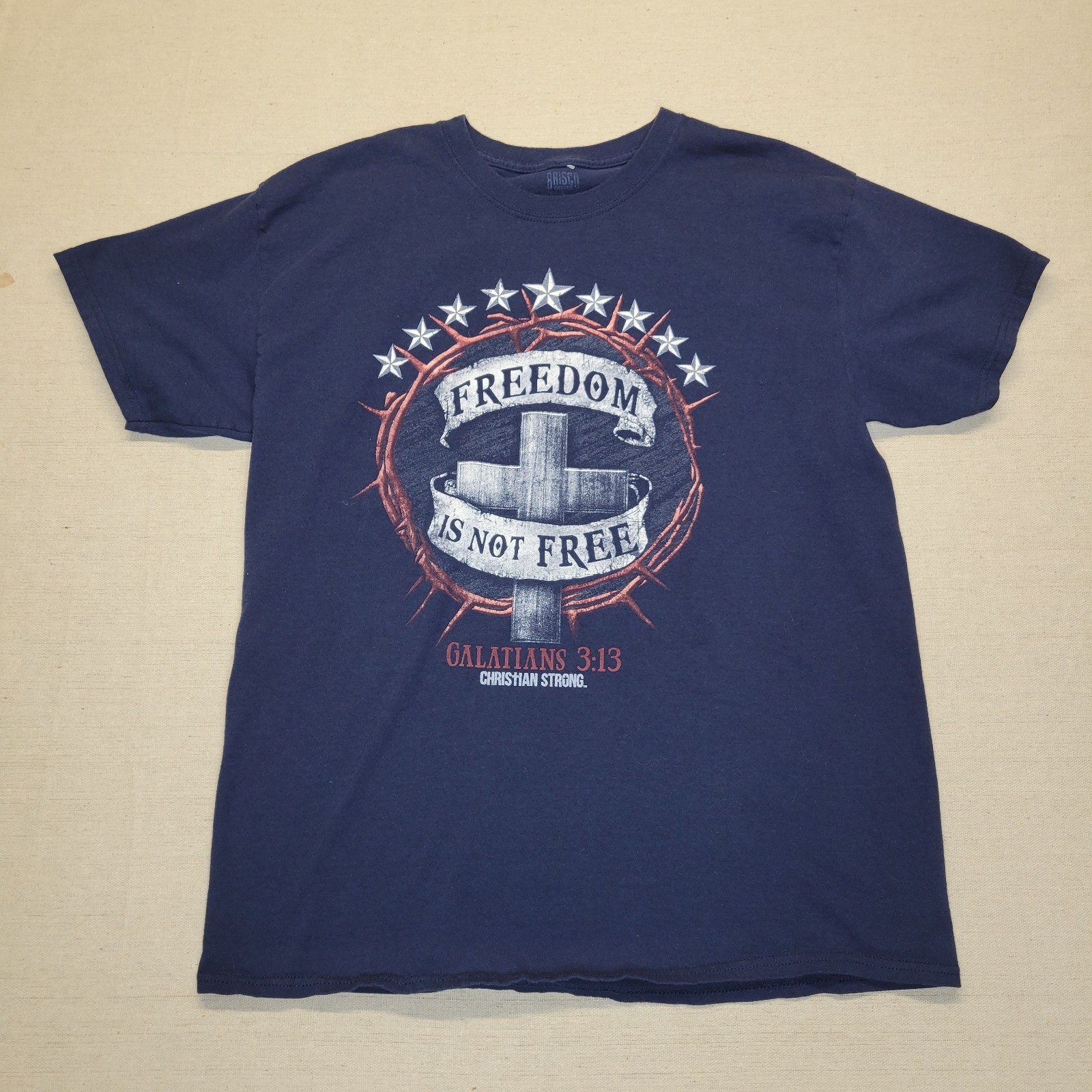 Christian Strong Freedom Is Not Free Cross Tee Men L Navy Graphic Christian USA