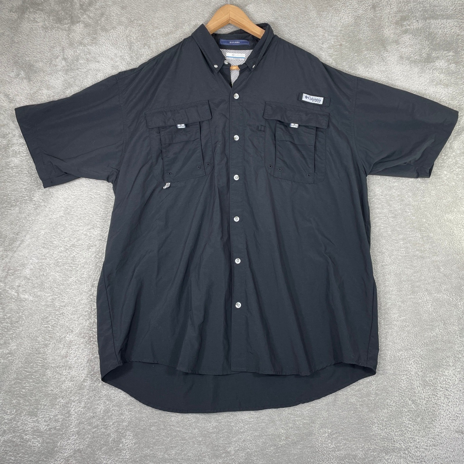 Columbia Bahama PFG Fishing Shirt Mens XL Black Short Sleeve Button Up Utility