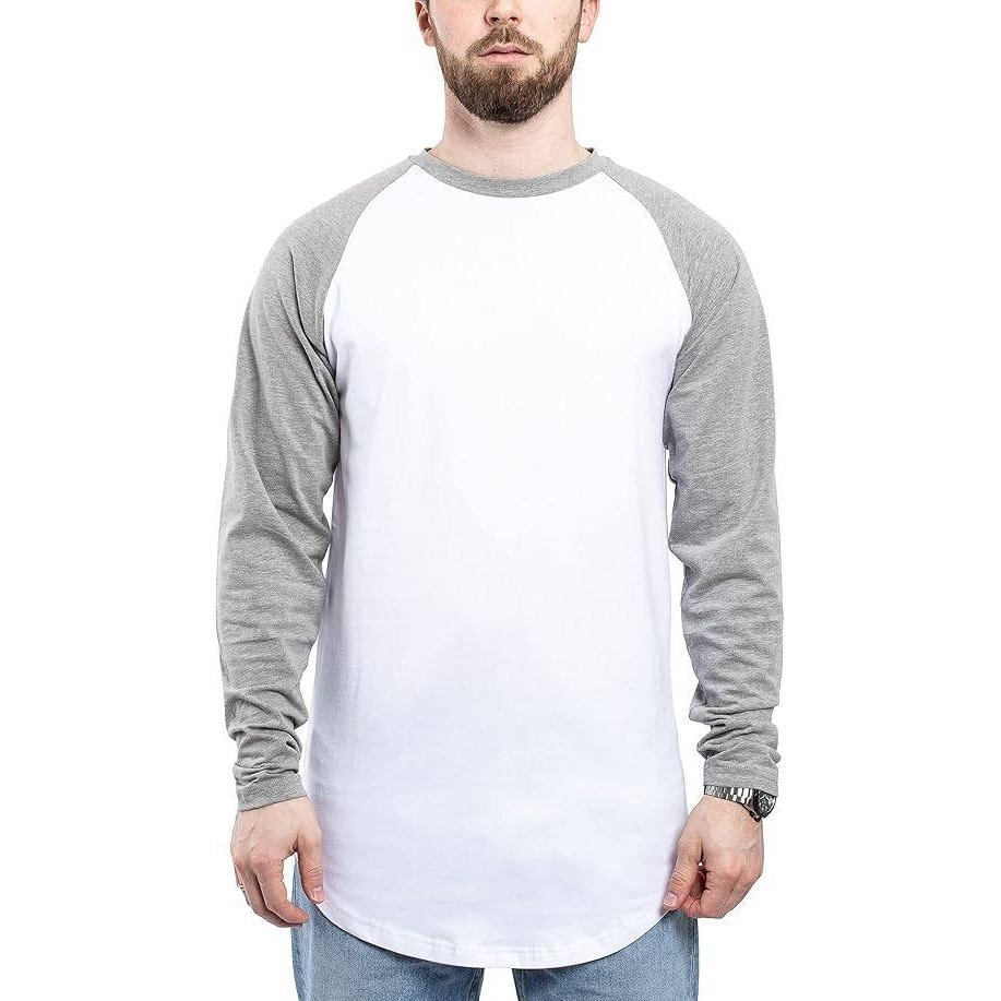Royal Avalon Mens Baseball T-Shirt White Gray Long Sleeve Raglan Cotton Large