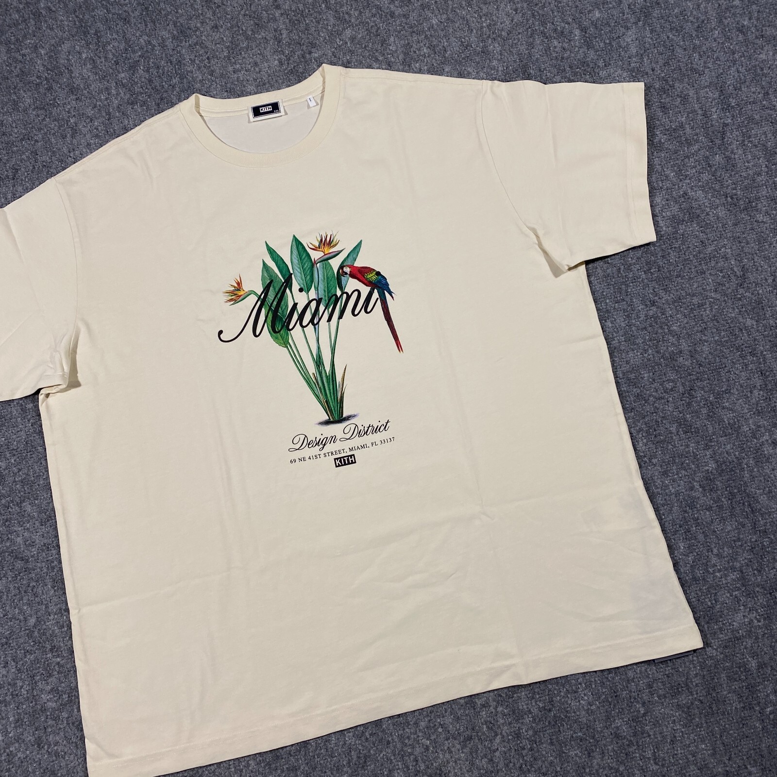 Kith Miami Design District Exclusive Macaw Tee Shirt Adult XXL Sandrift Beige