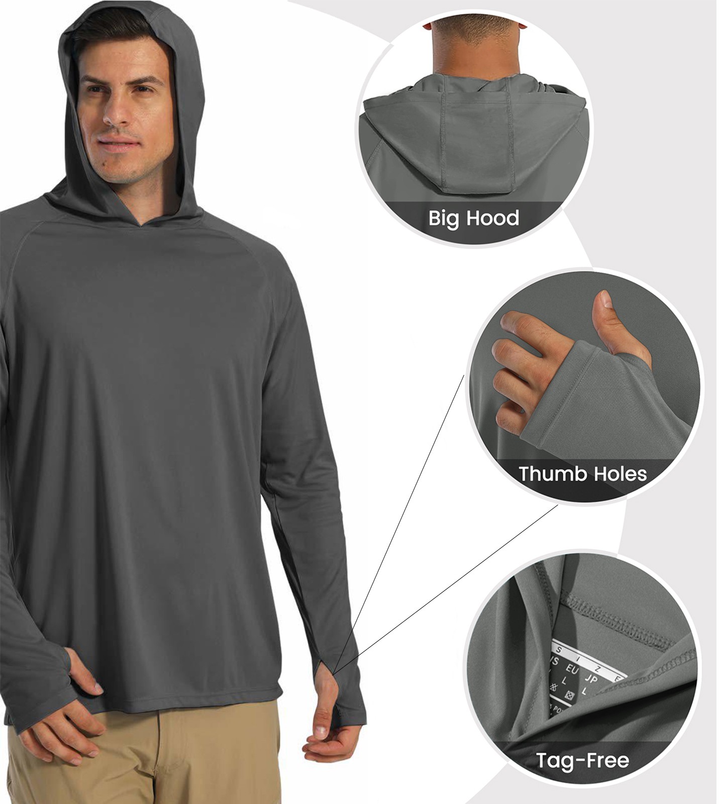 Men’s Outdoor Sun Block T-Shirt UPF 50+ Skin Protection Hiking Sport Hoodie Tops