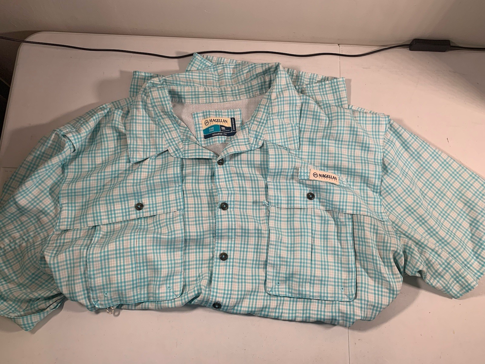 Magellan Outdoors Fish Gear 3XL Classic Fit Blue Check Green Fish Camo Lot Of 2