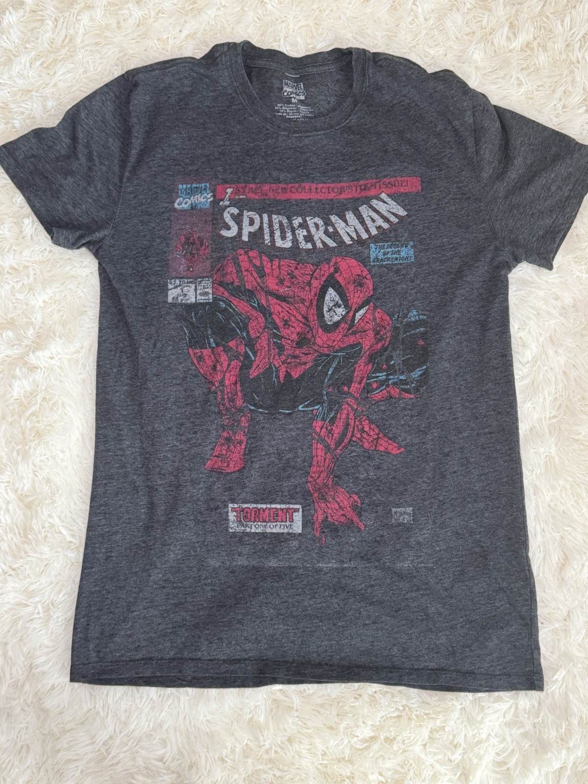 Marvel Comics Spider-Man Men’s M Gray Crew Neck Short Sleeve Graphic T-Shirt