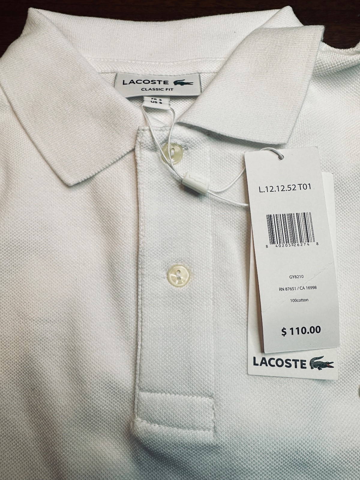 Lacoste polo for men Cotton Short Sleeve Classic Fit Color White Free Shipping