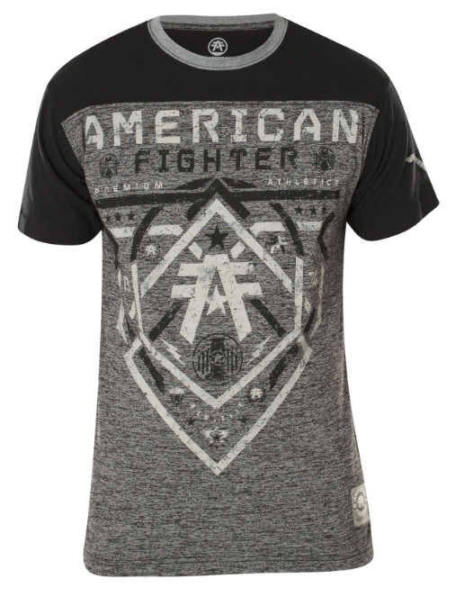 AMERICAN FIGHTER Black Heather Grey HARTWELL Athletic Graphic T-shirt NWT