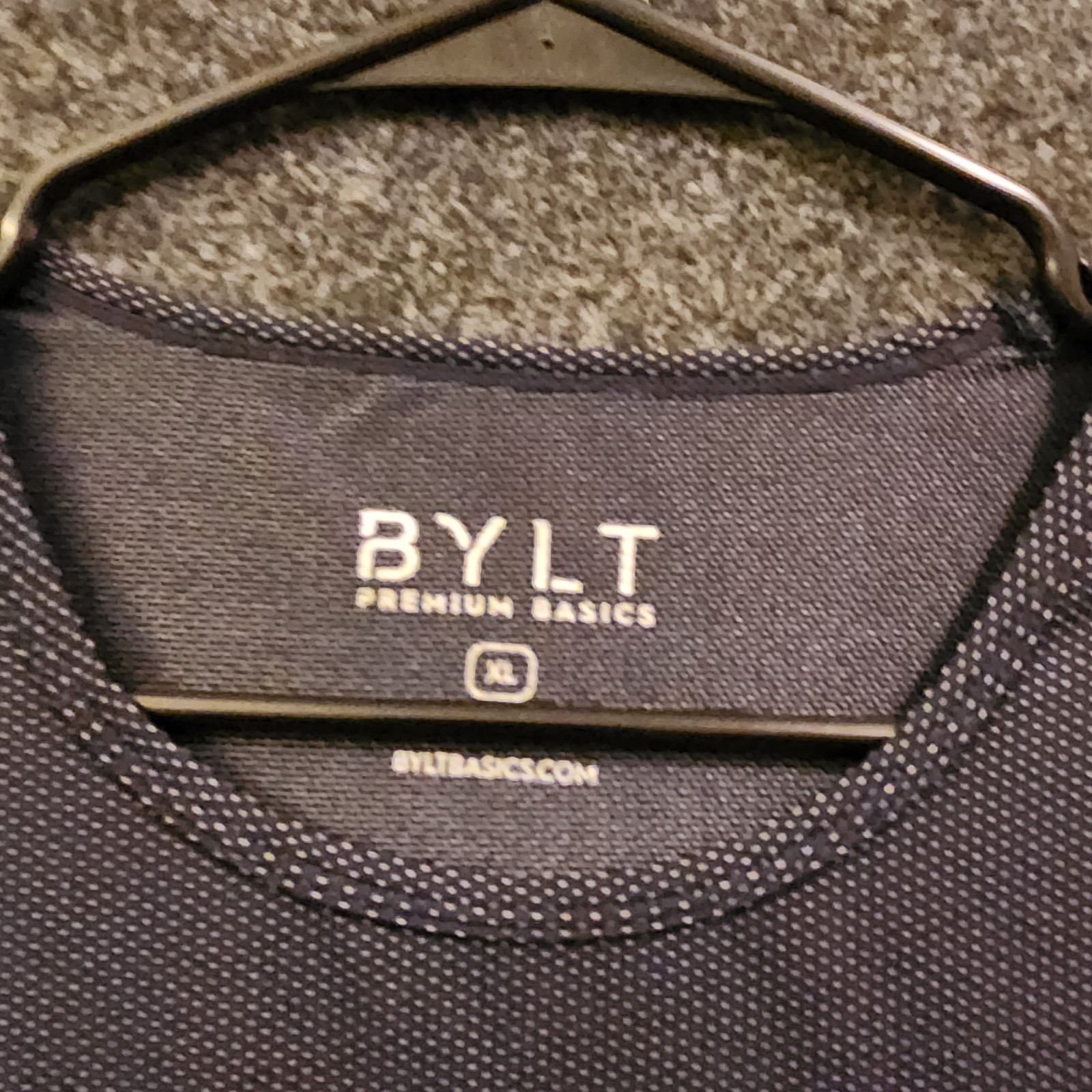 BYLT Drop Cut Lux Polka Dot Short Sleeve T-Shirt Mens XL Blue Stretch Round Hem