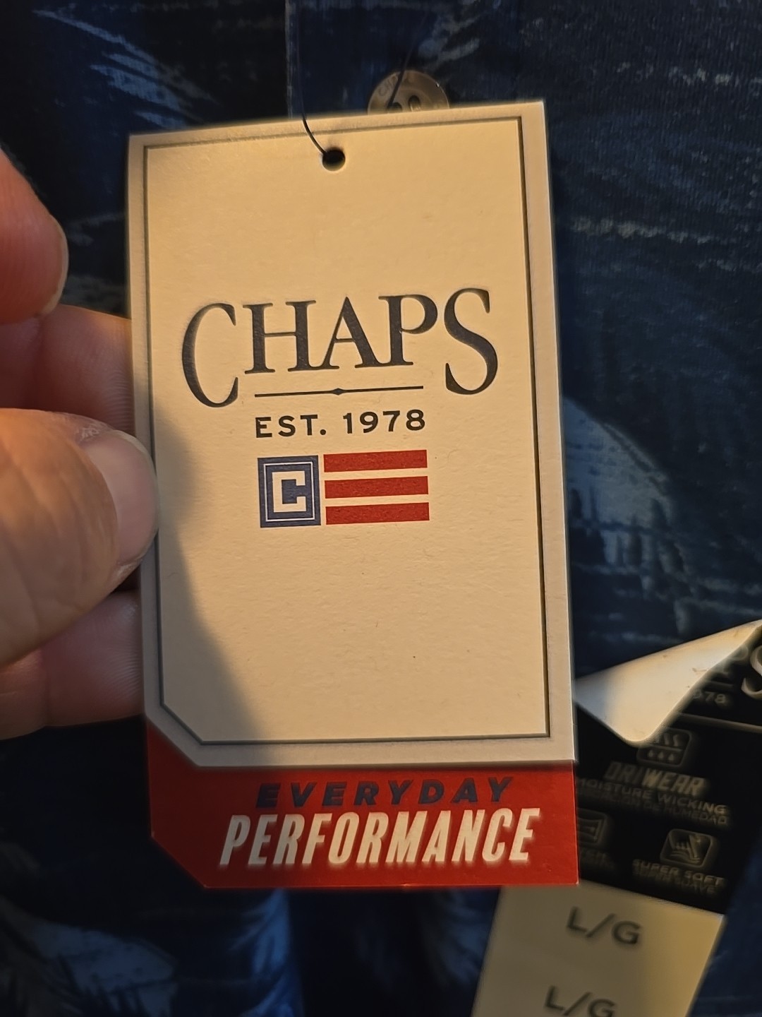 Chaps Men’s Performance Polo Large Blue Marina Super Soft Dri Wear Stretch NWT