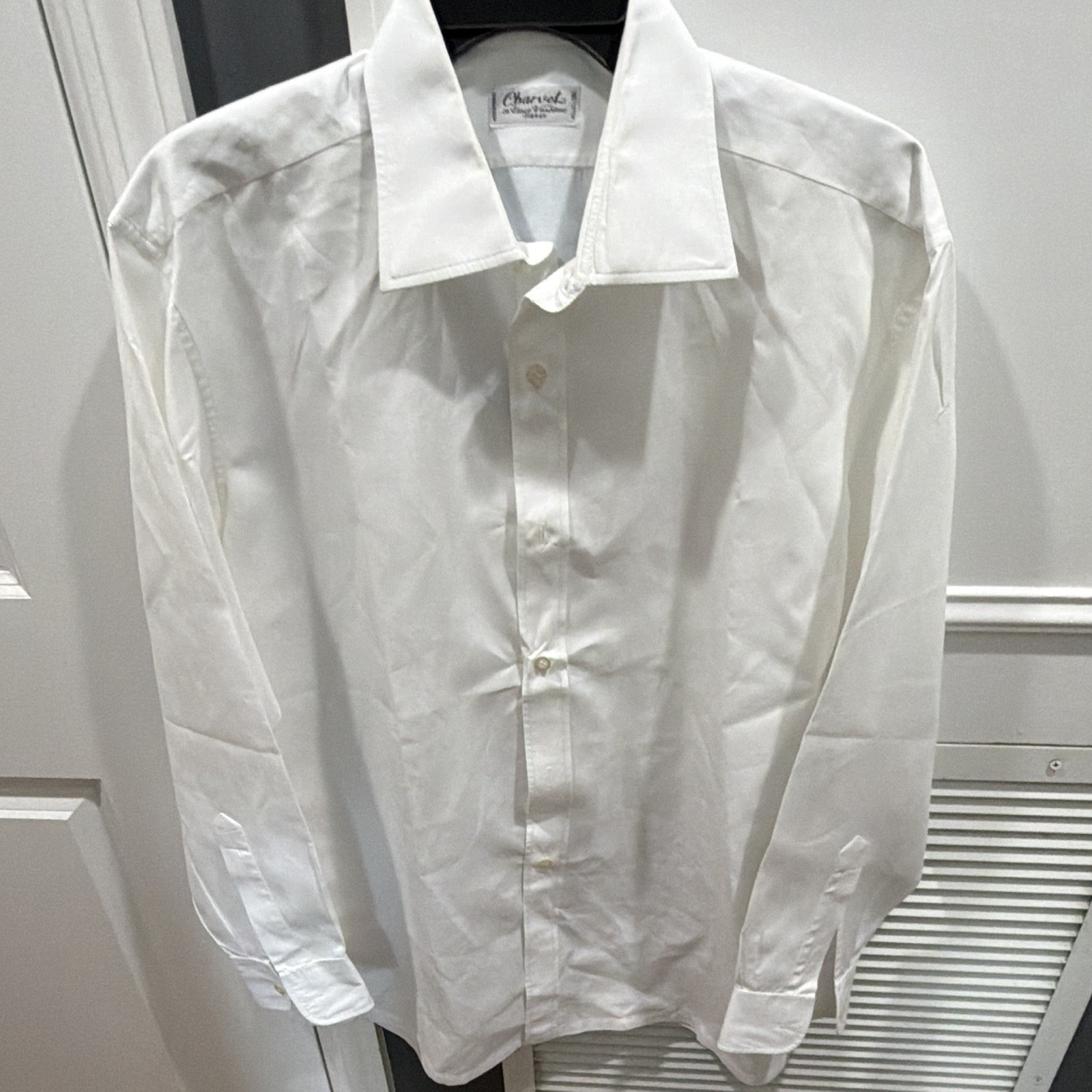 Charvet Classic Fit White Solid Cotton Dress Shirt 28.5×29.5 Point Collar