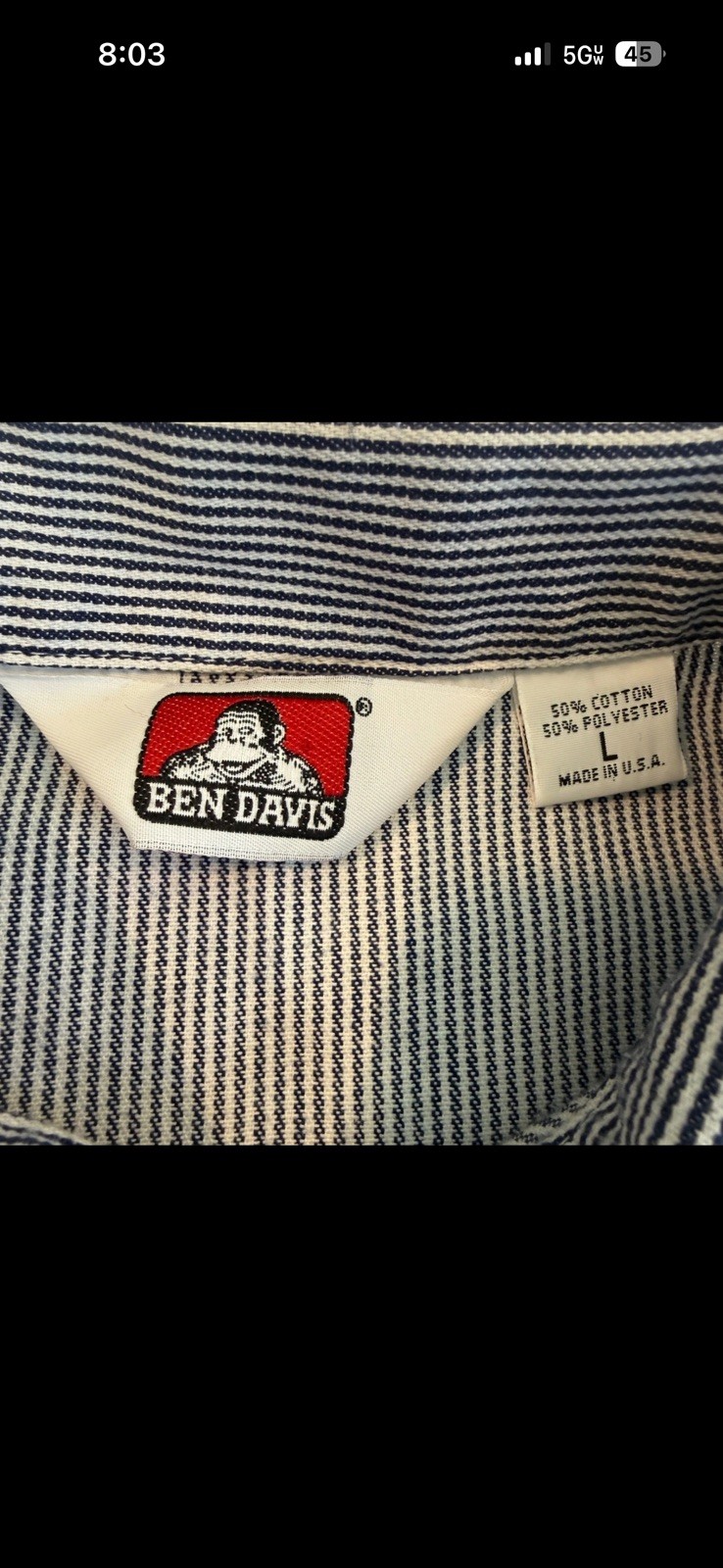 Ben Davis Hickory Stripe Half Zip Work Shirt Mens Large Blue White