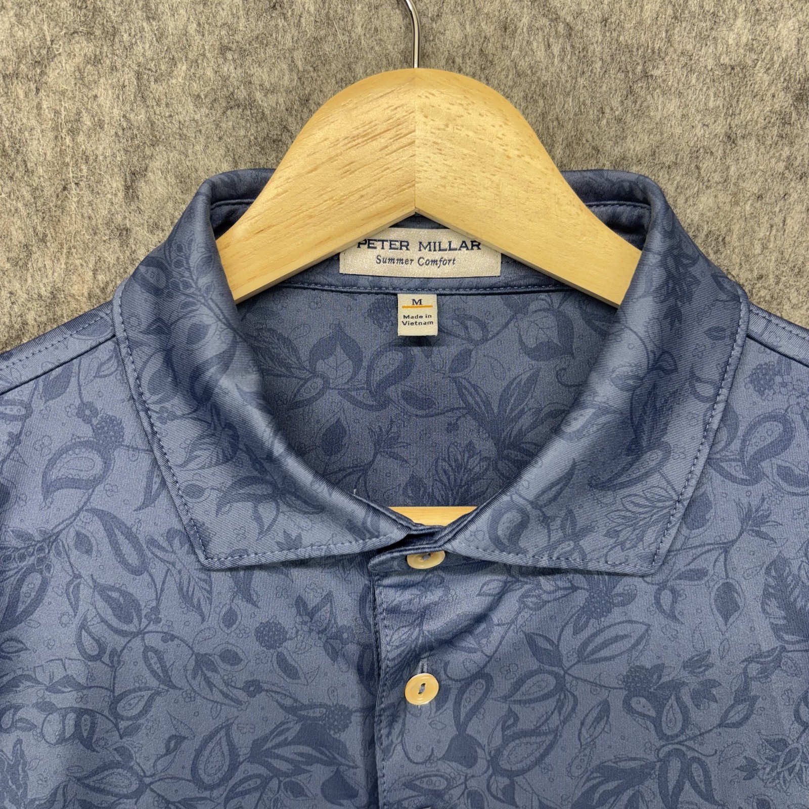 Black Jacks Crossing Peter Millar Golf Polo Shirt Medium Blue Floral Geometric