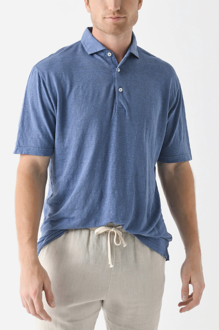 PETER MILLAR Crown Crafted Greystone Polo Shirt Linen BLPRL Blue Pearl Sz L $180