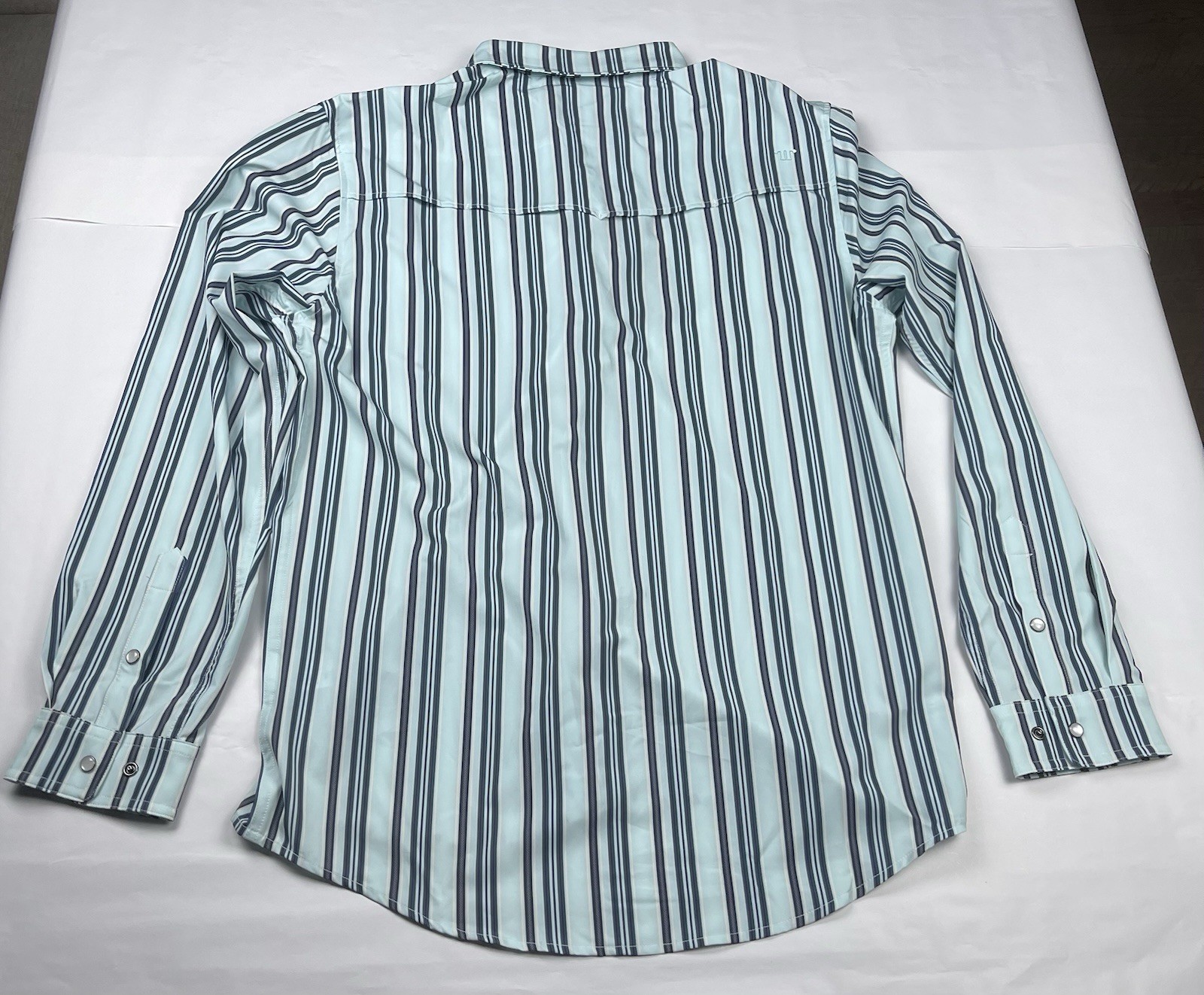Ferrell Men’s L Woven Polyester/Spandex Button-Up Shirt Blue Striped Pockets