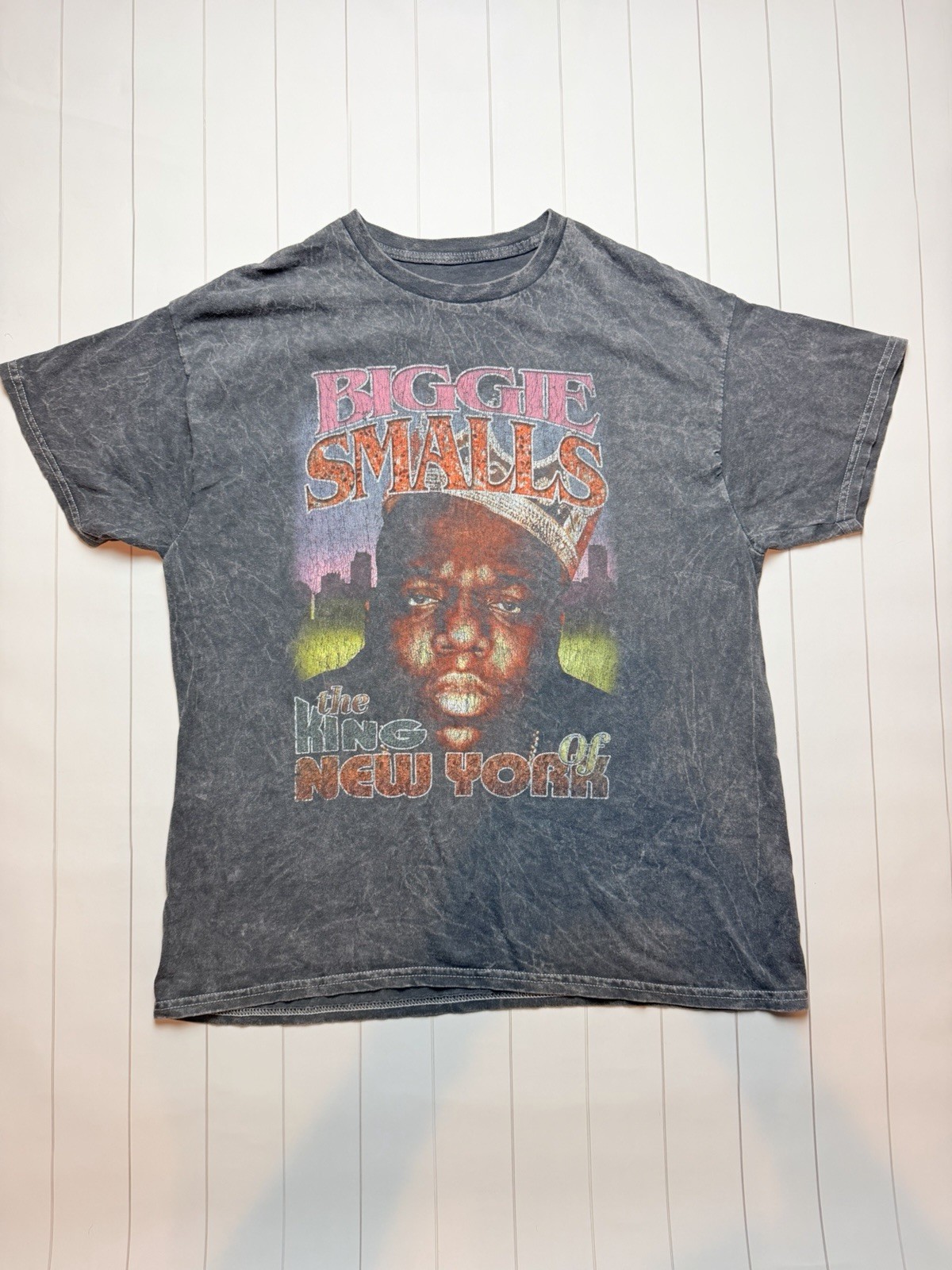The Notorious B.I.G. Biggie Smalls T-Shirt Mens L Distressed Acid Wash VTG Style