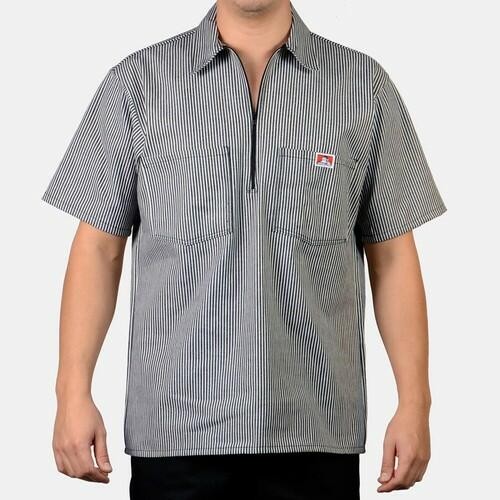Ben Davis Men’s Short Sleeve Color Stripe Cotton Blend Pockets 1/2 Zip Shirt
