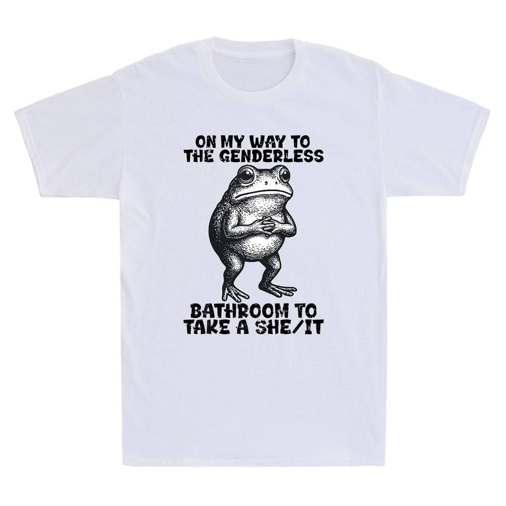 Frog On My Way to The Genderless Bathroom to Take A She/It Funny Men’s T-Shirt