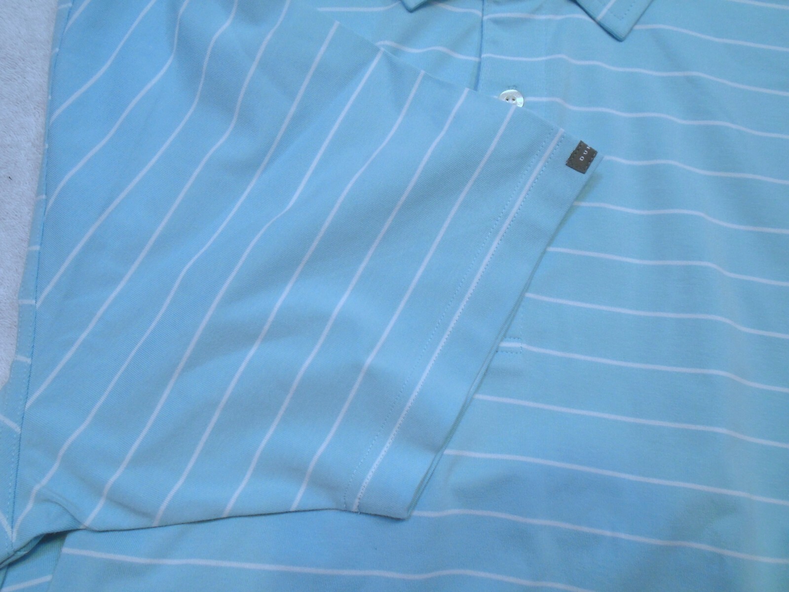 Dunning Golf Performance Fabric Light Blue Striped Polo Golf Shirt NWT XL $89