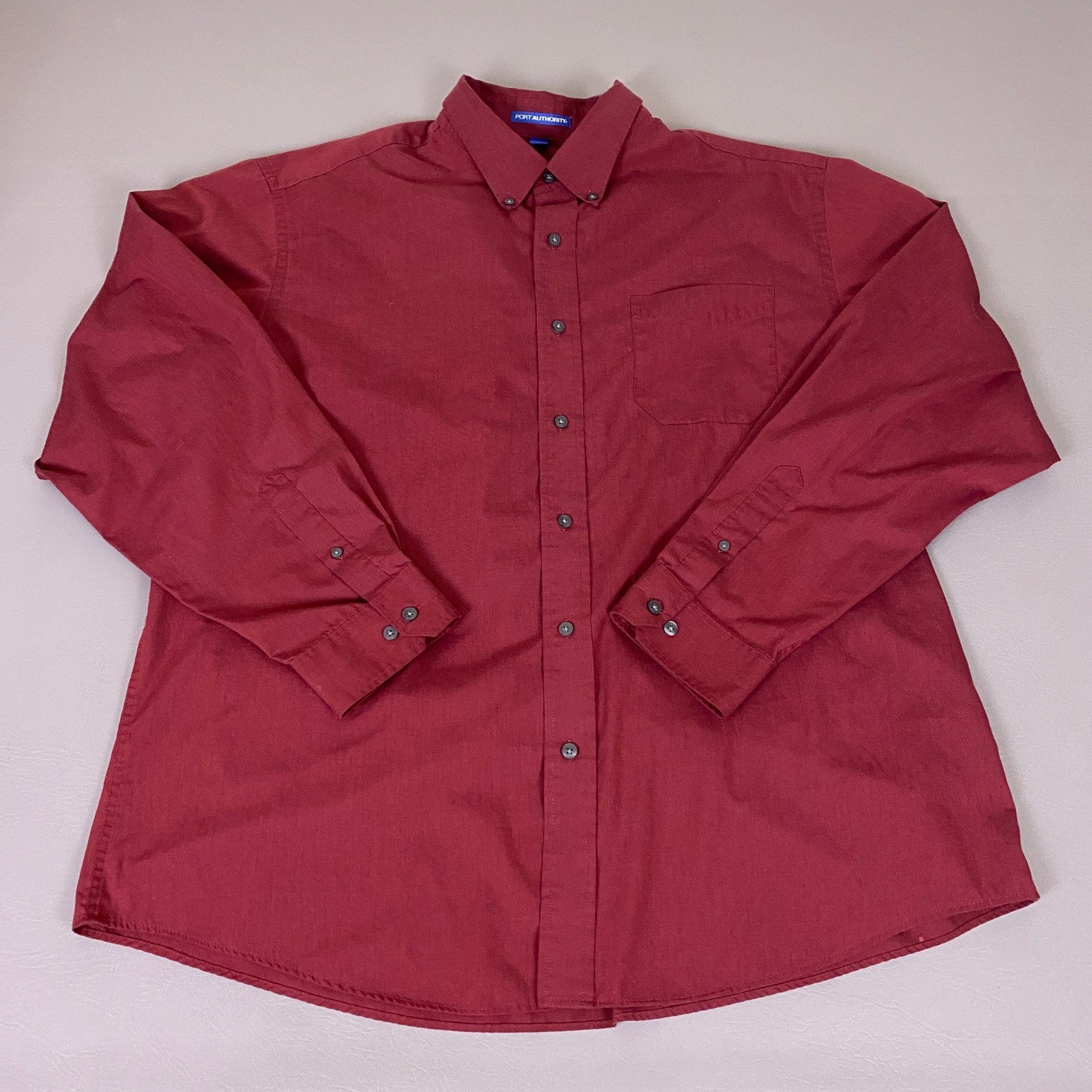 Port Authority Shirt Button Down Men’s 2XL Burgundy Red Long Sleeve Cotton