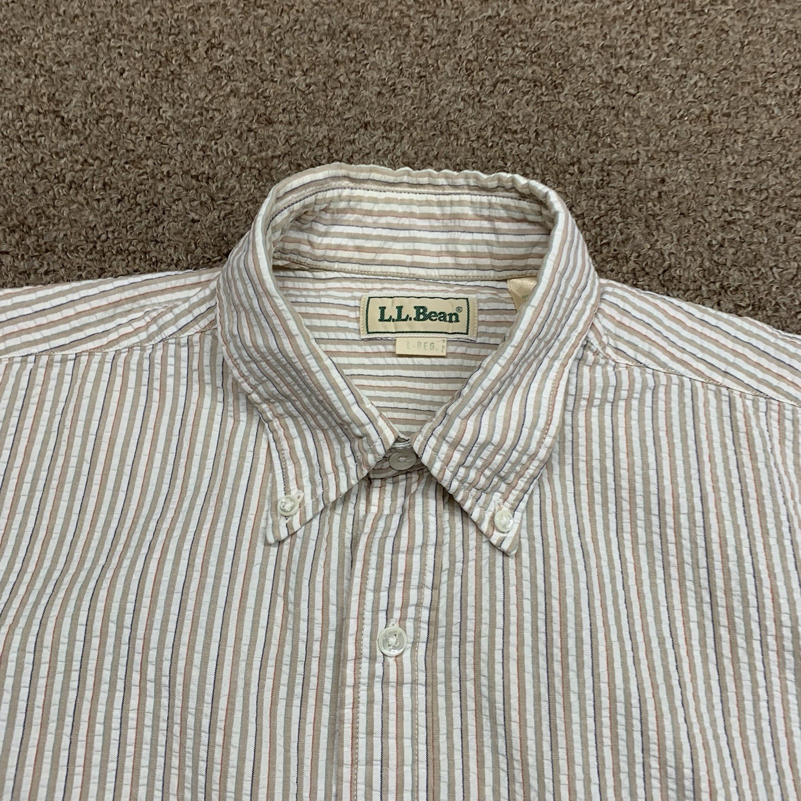 Vintage LL Bean Shirt Striped Seersucker Size Large Made In USA Classic Preppy