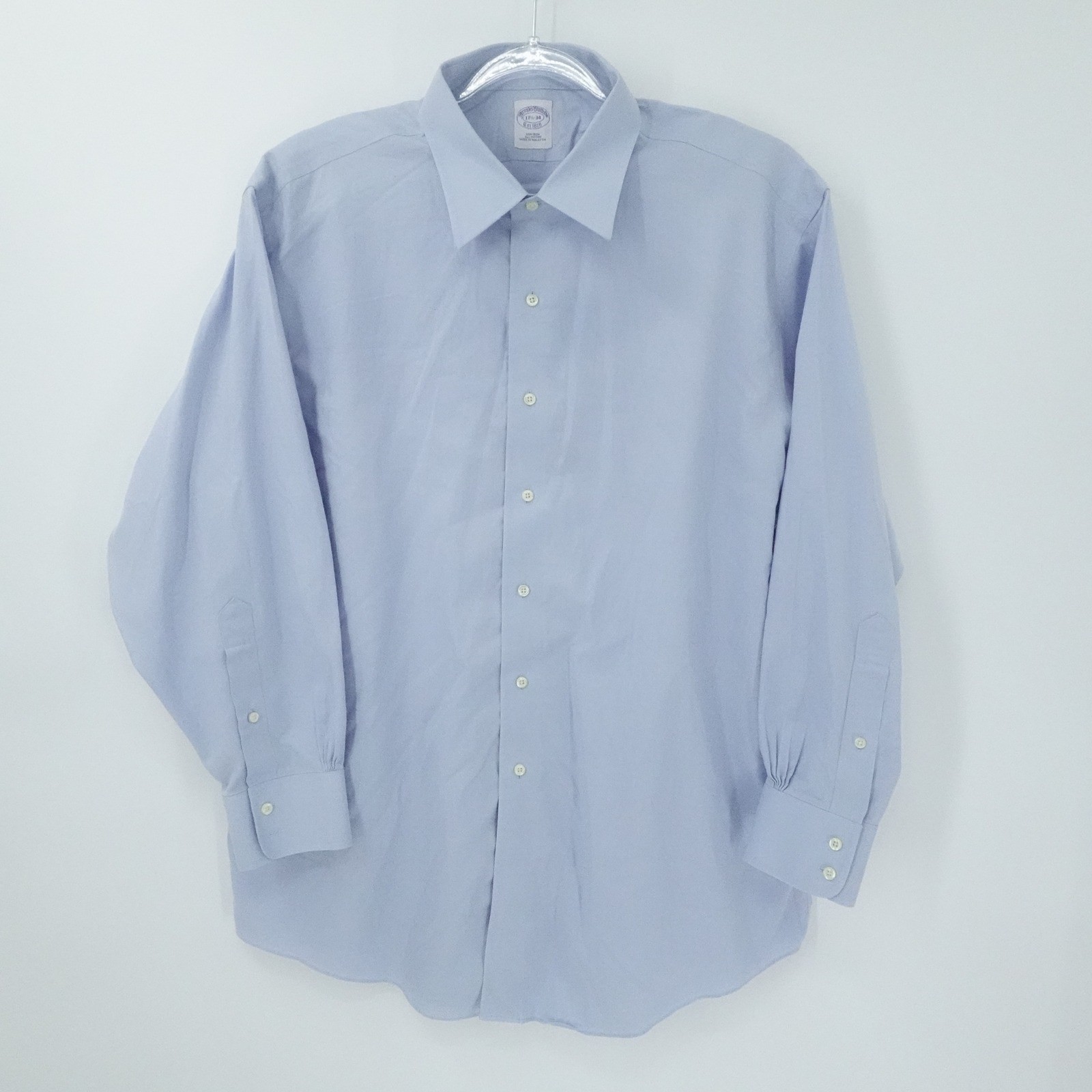 Brooks Brothers Shirt Mens 17.5 34 Blue Non Iron Business Office Classic Preppy