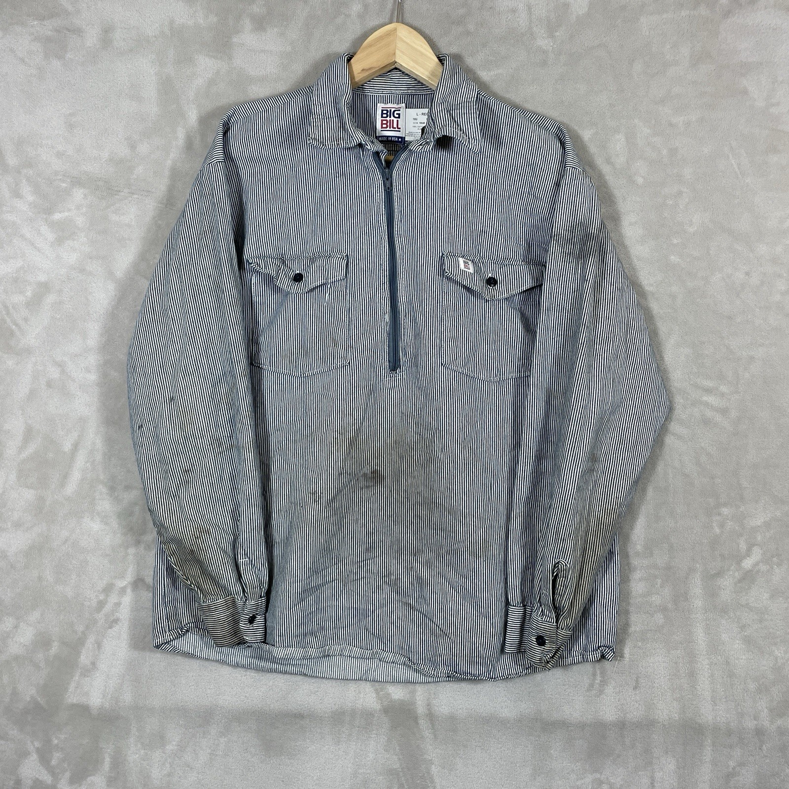 Vintage 90s Hickory Stripe Conductor Shirt Mens Large 1/2 Zip Distressed USA