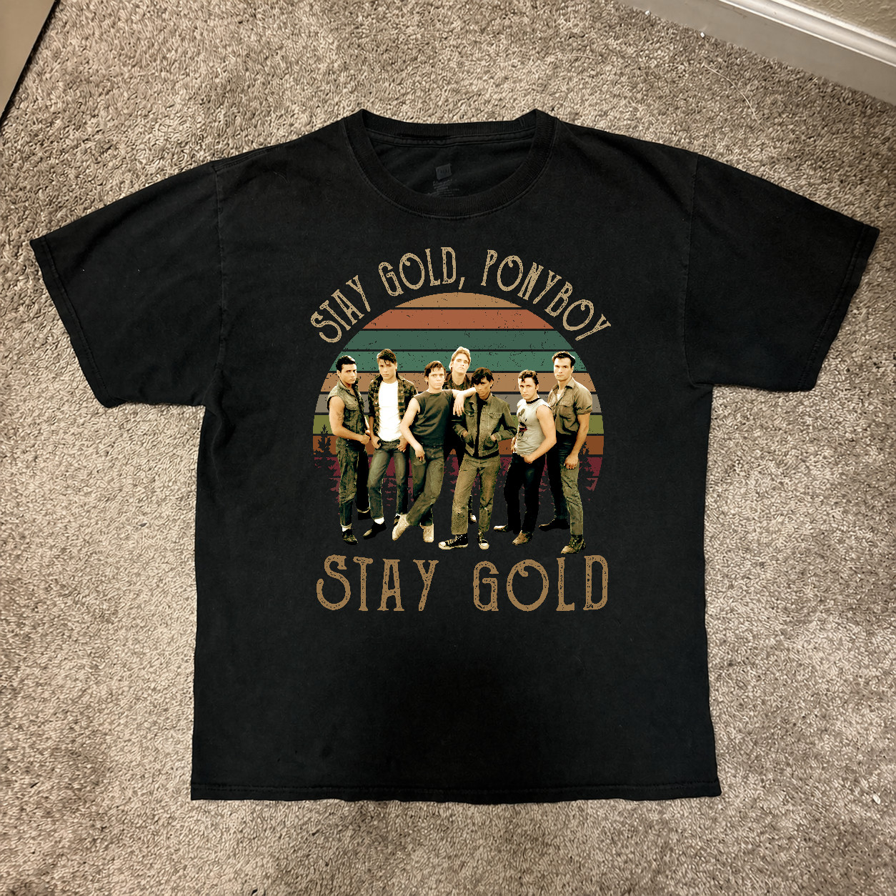 Vintage Black Cotton T-Shirt Inspired by The Outsiders Stay Gold Design for Men