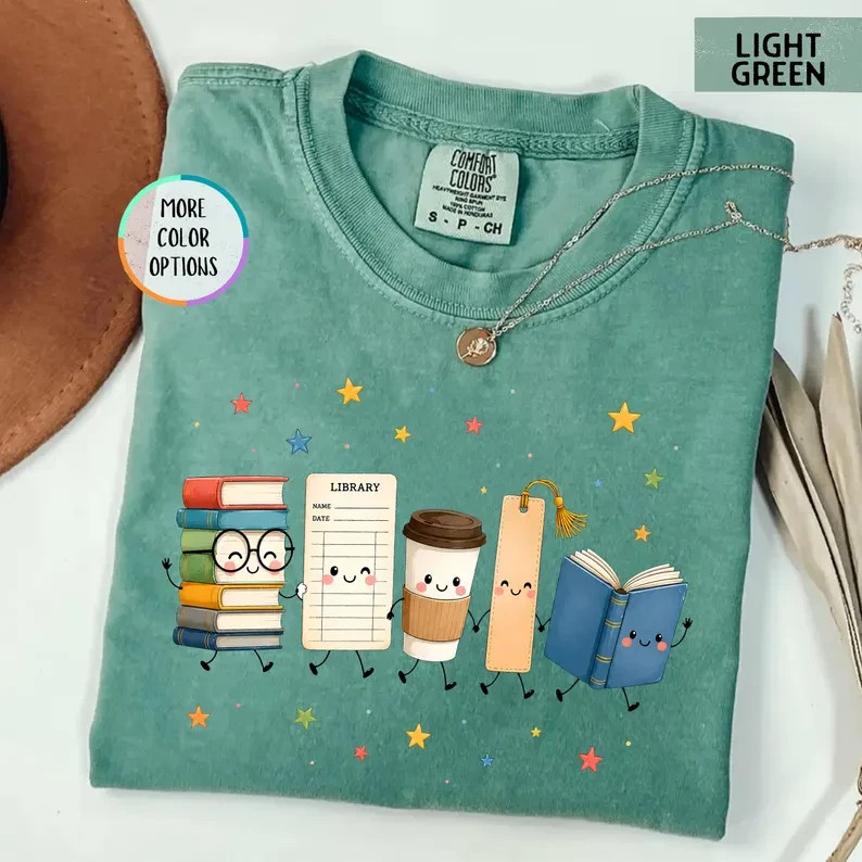 Book Lover T-Shirt Cute Reading Books Coffee Graphic Tee Librarian Teacher Gift