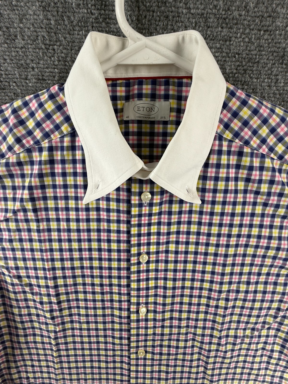 Eton Blue Yellow Check Contrast Collar 15.75 Contemporary Cotton Shirt Button Up