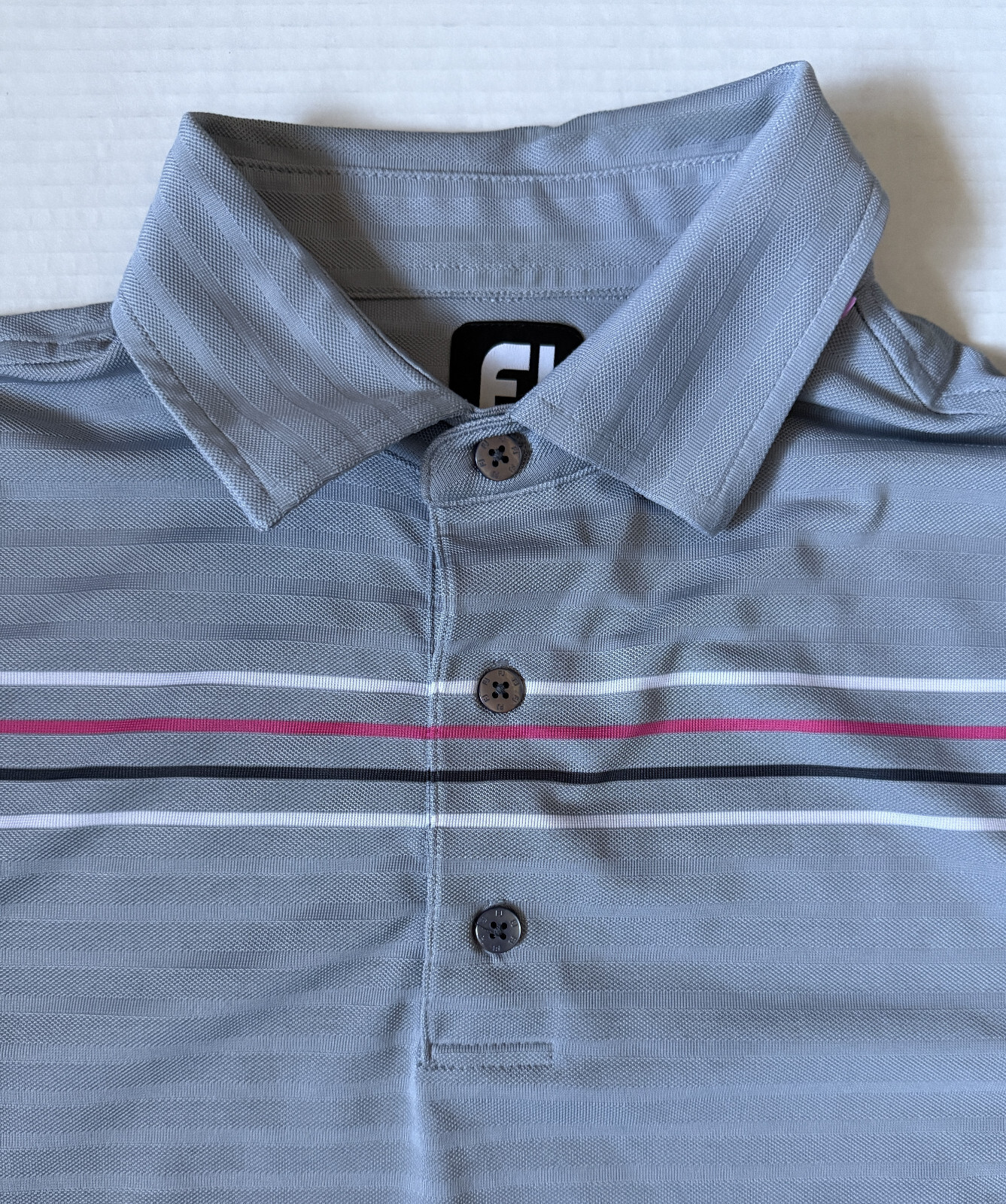 FOOTJOY FJ – Men’s Polyester Spandex Gray Striped Golf Polo Shirt – Size Medium