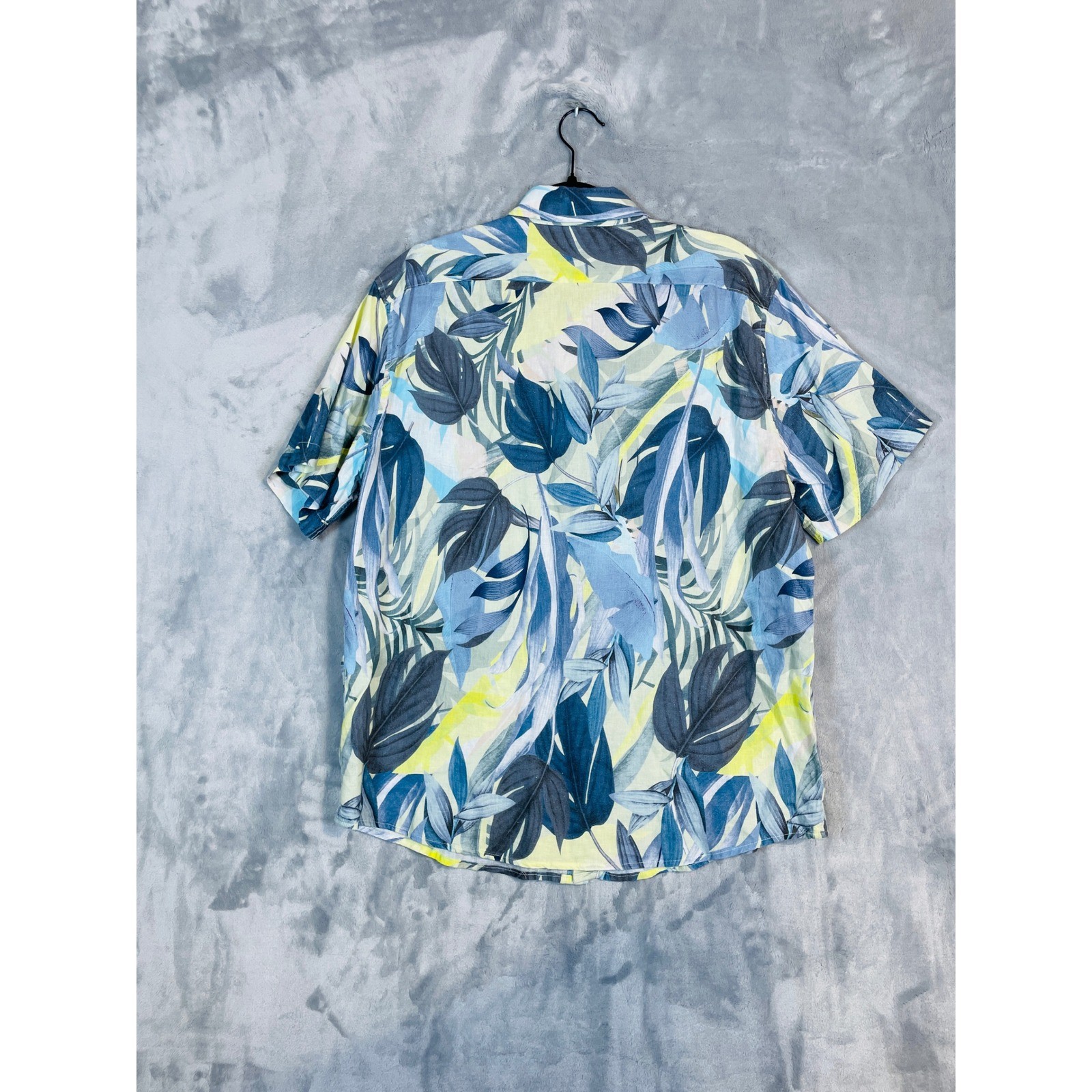 Magaschoni Button Down Shirt Mens Medium Blue Yellow NEW Tropical Linen Blend