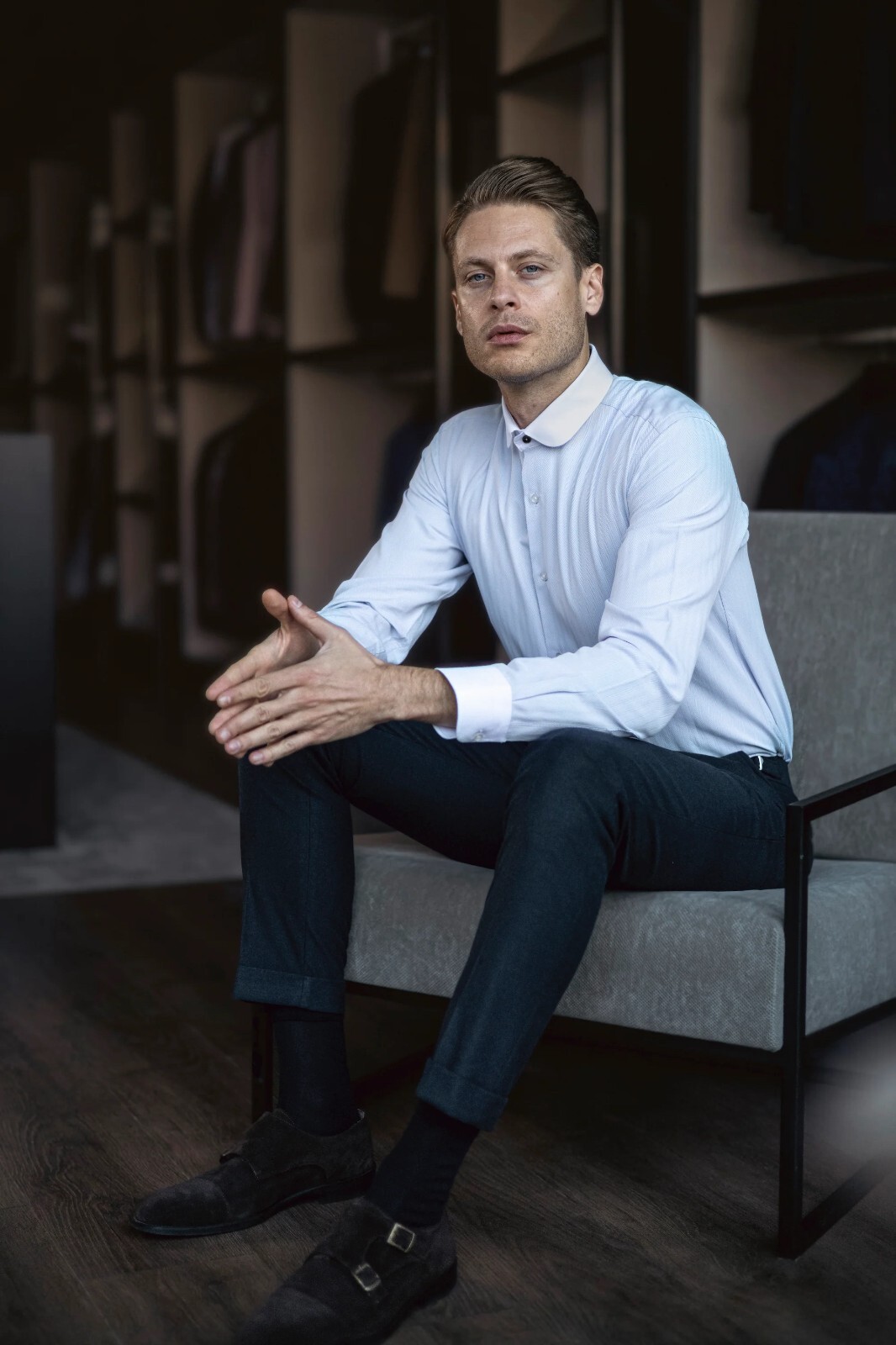 Jack Martin – Mens Herringbone Club Collar Long Sleeve Dress Shirts For Men