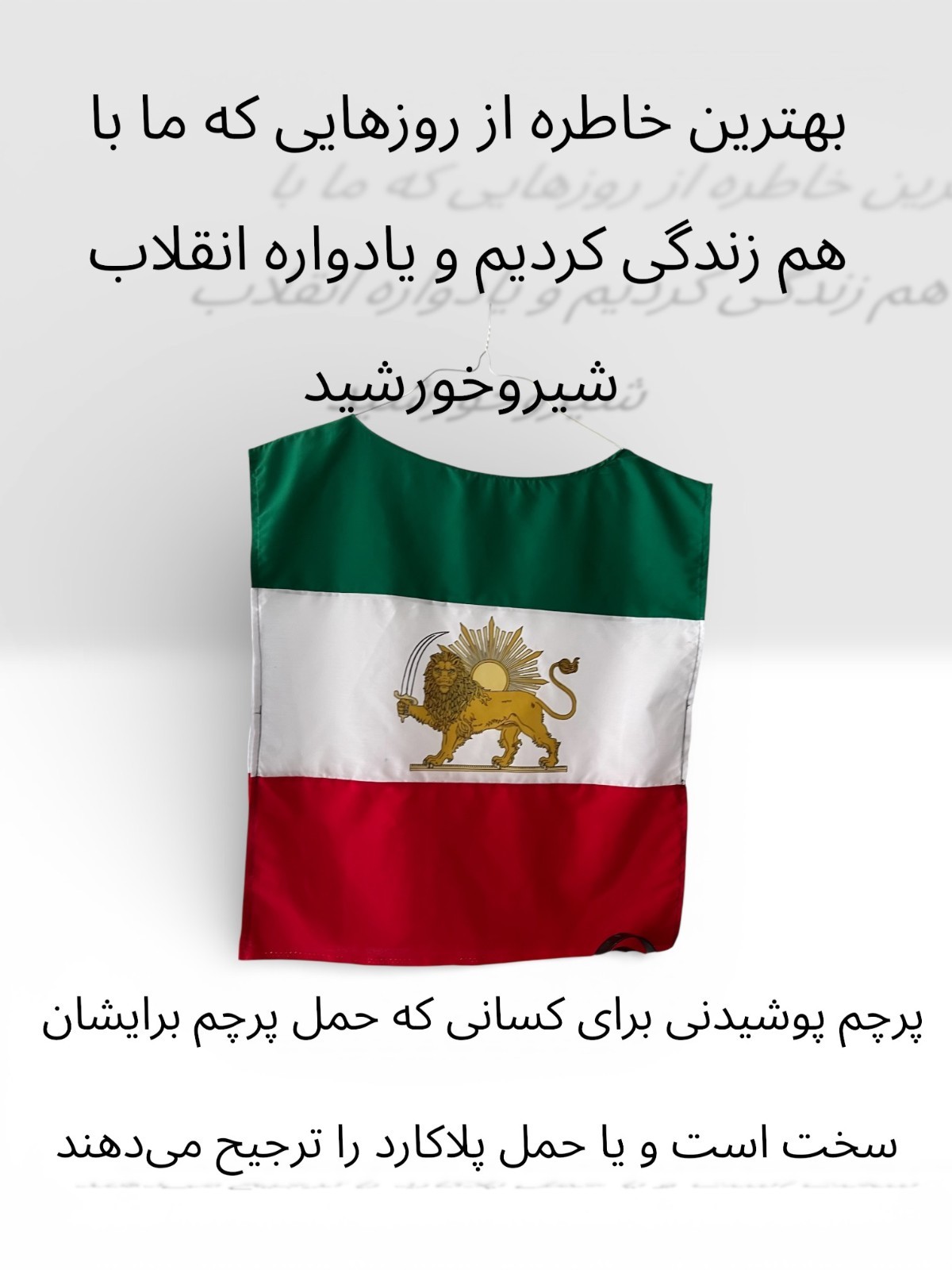 Persian flag Lion and Sun (Shir-o-Khorshid) Wearable flag ,Protest ,Unisex