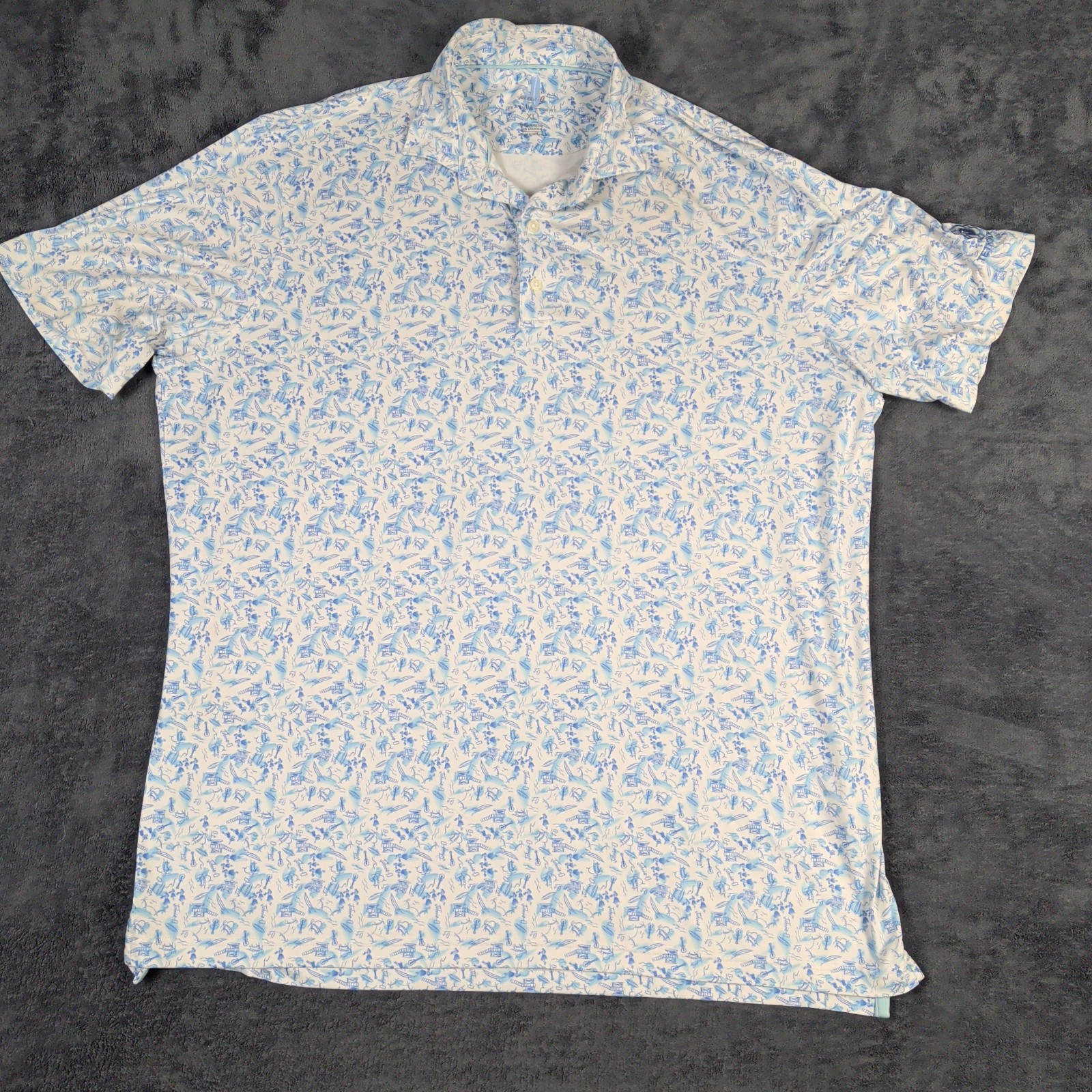Johnnie-O Santa Monica Beach Guitar Scene Featherweight Polo XL Tetherow Logo