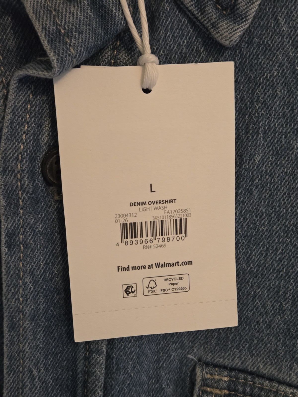 Free Assembly Men’s LARGE Long Sleeve Heavy Denim Overshirt Blue #10726
