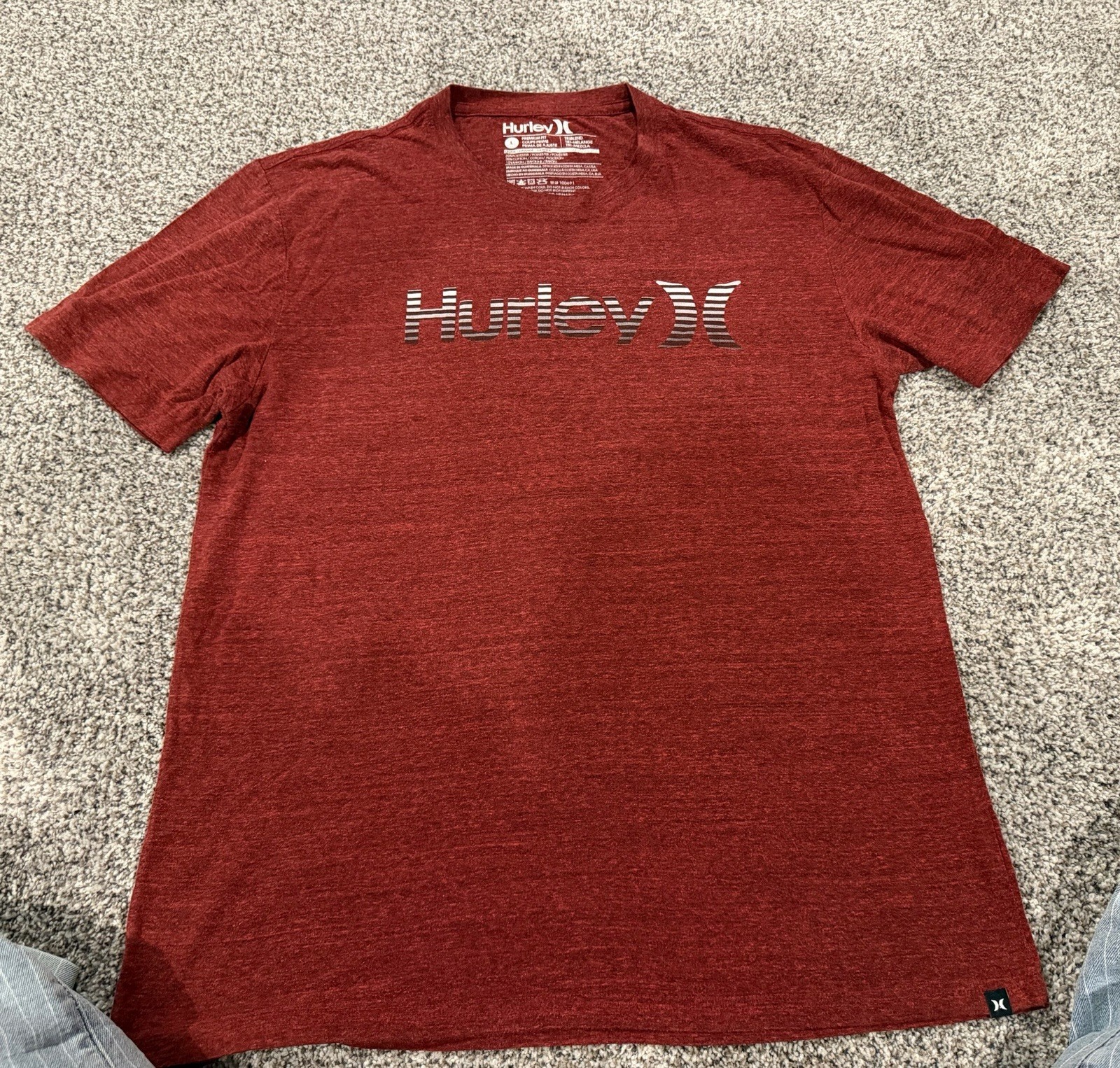 Hurley Premium Fit Triblend T-Shirt Men’s Large Heather Burgundy Logo Graphic T