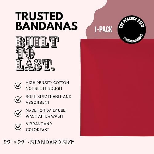 Solid Color Bandanas 22×22 Inch – 100% Cotton Plain Handkerchiefs 1 Solid Red