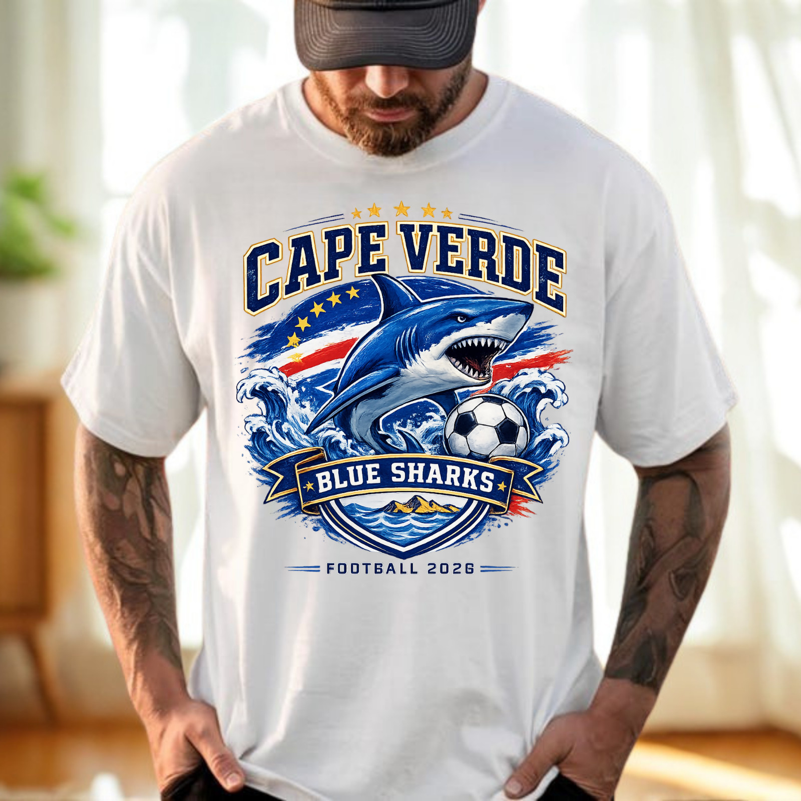 Cape Verde Football Shirt, Blue Sharks Tee, Soccer Fan Gift for Game Day