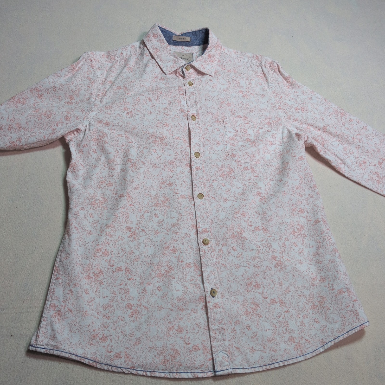 White Stuff Mens Tailored Fit Bike Cycle Sketch Print Cotton Shirt Coral White M