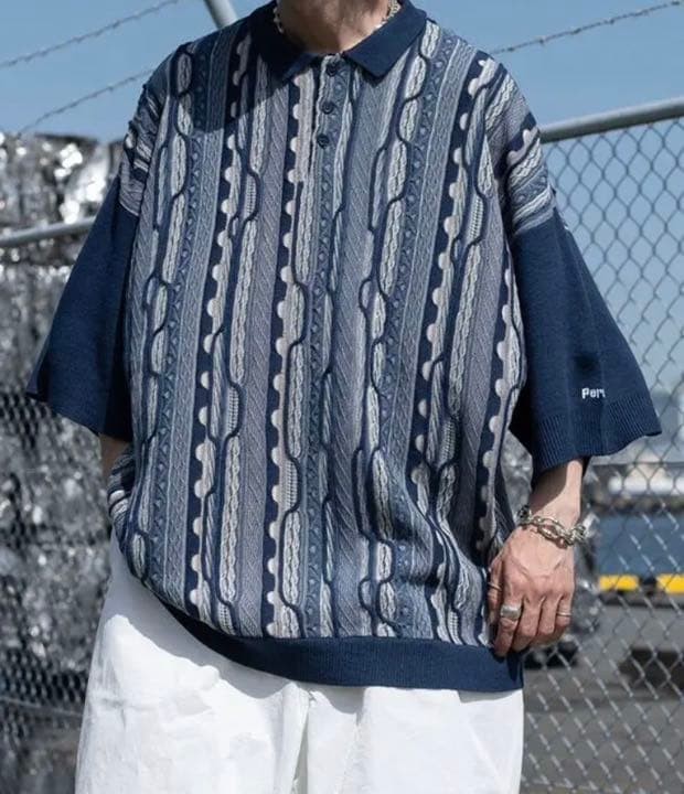Perushu 3D Polo Shirt Oversized Coogi Pattern Size L